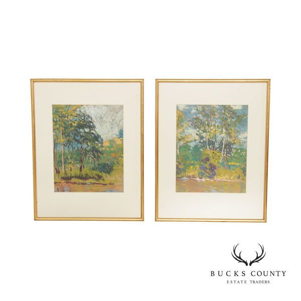 Impressionist Style 'Forrest Green' Pastel Drawings by John J. Dull