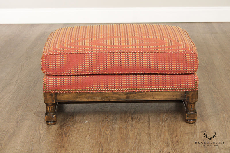 English Traditional Style Carved Frame Upholstered Ottoman