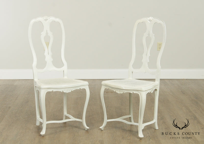 Mid Century Pair French Country Style White Cast Aluminum Side Chairs
