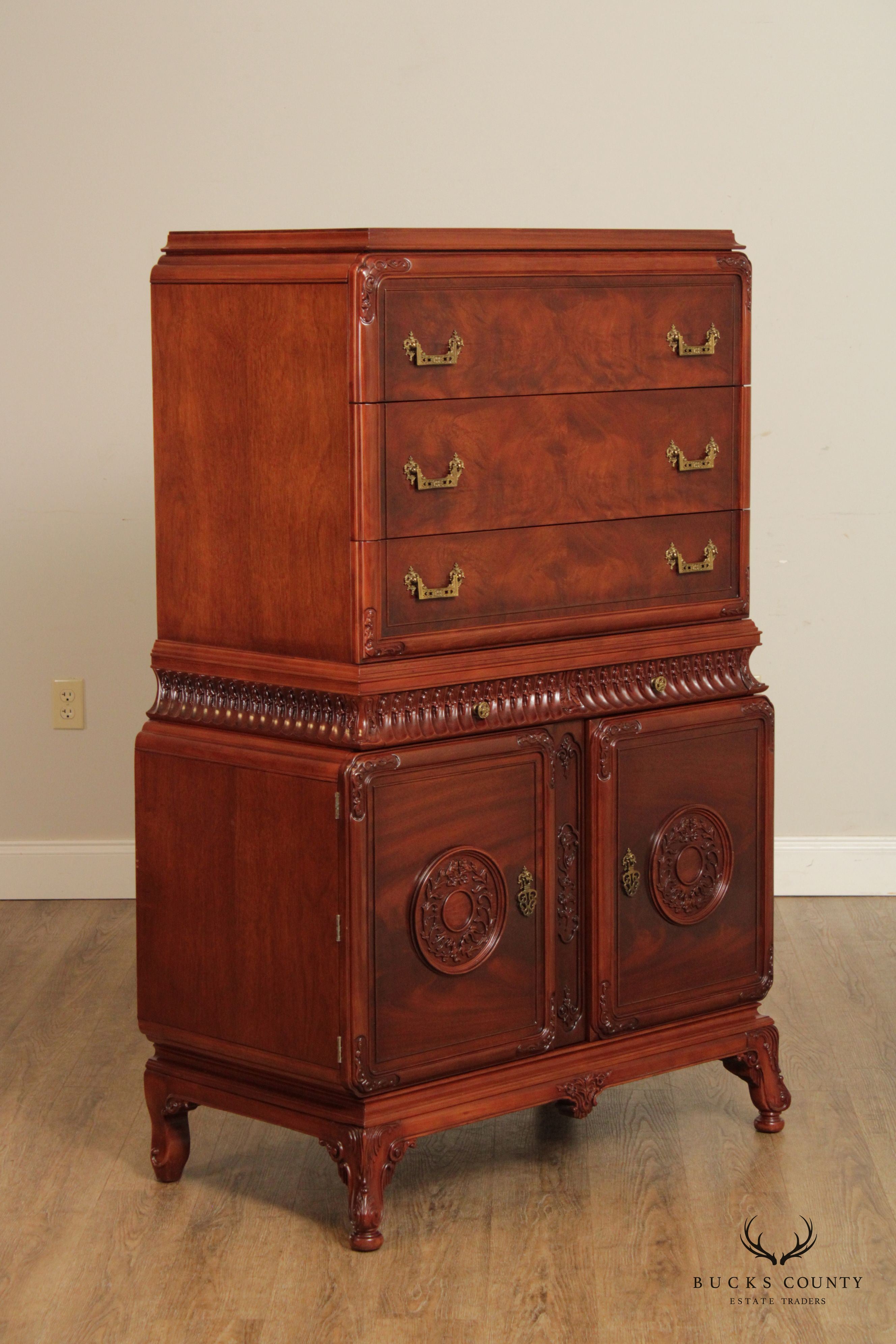 Vintage Chinese Chippendale Style Mahogany Highboy