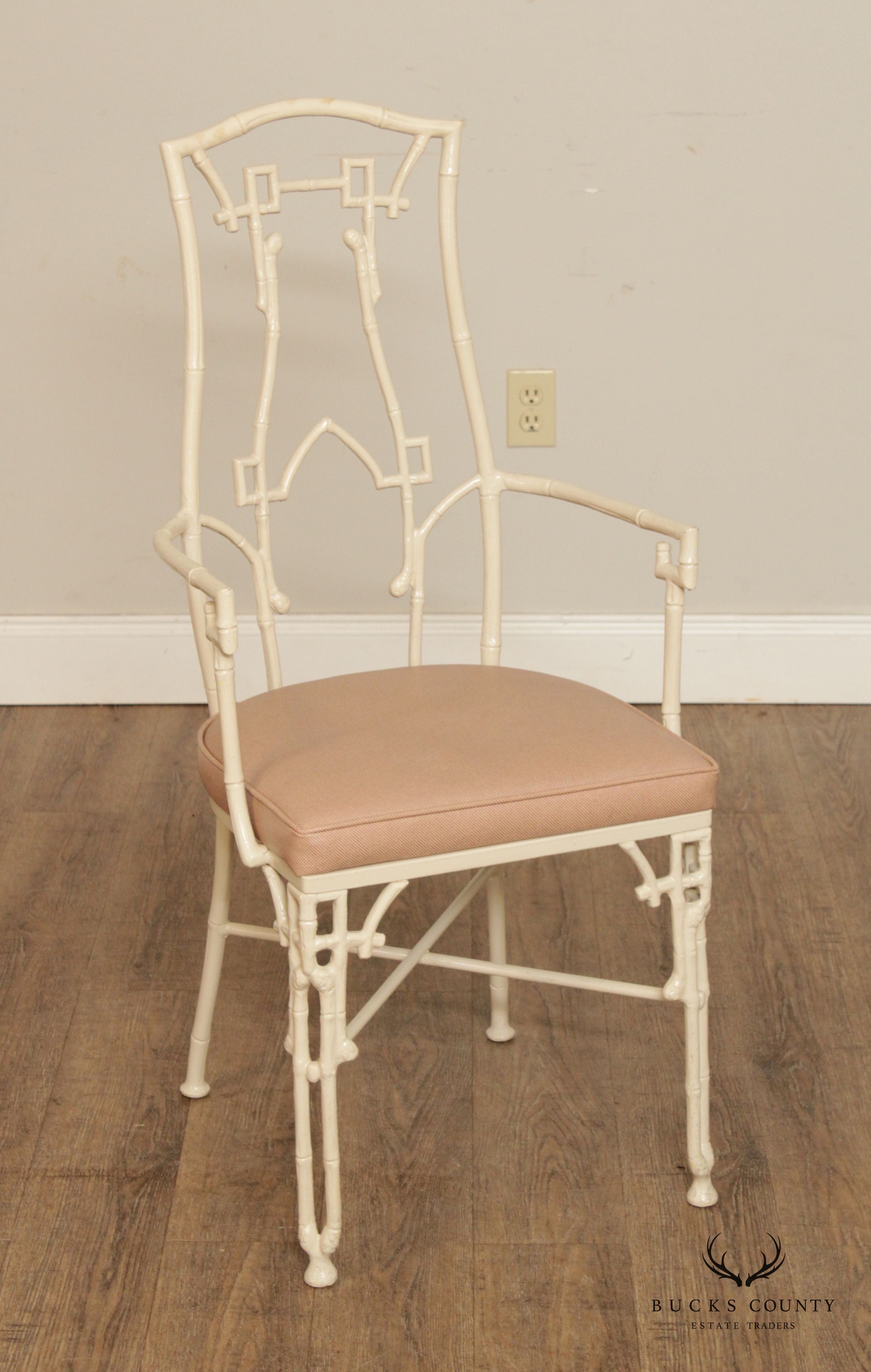 Hollywood Regency Metal Faux Bamboo Arm Chair