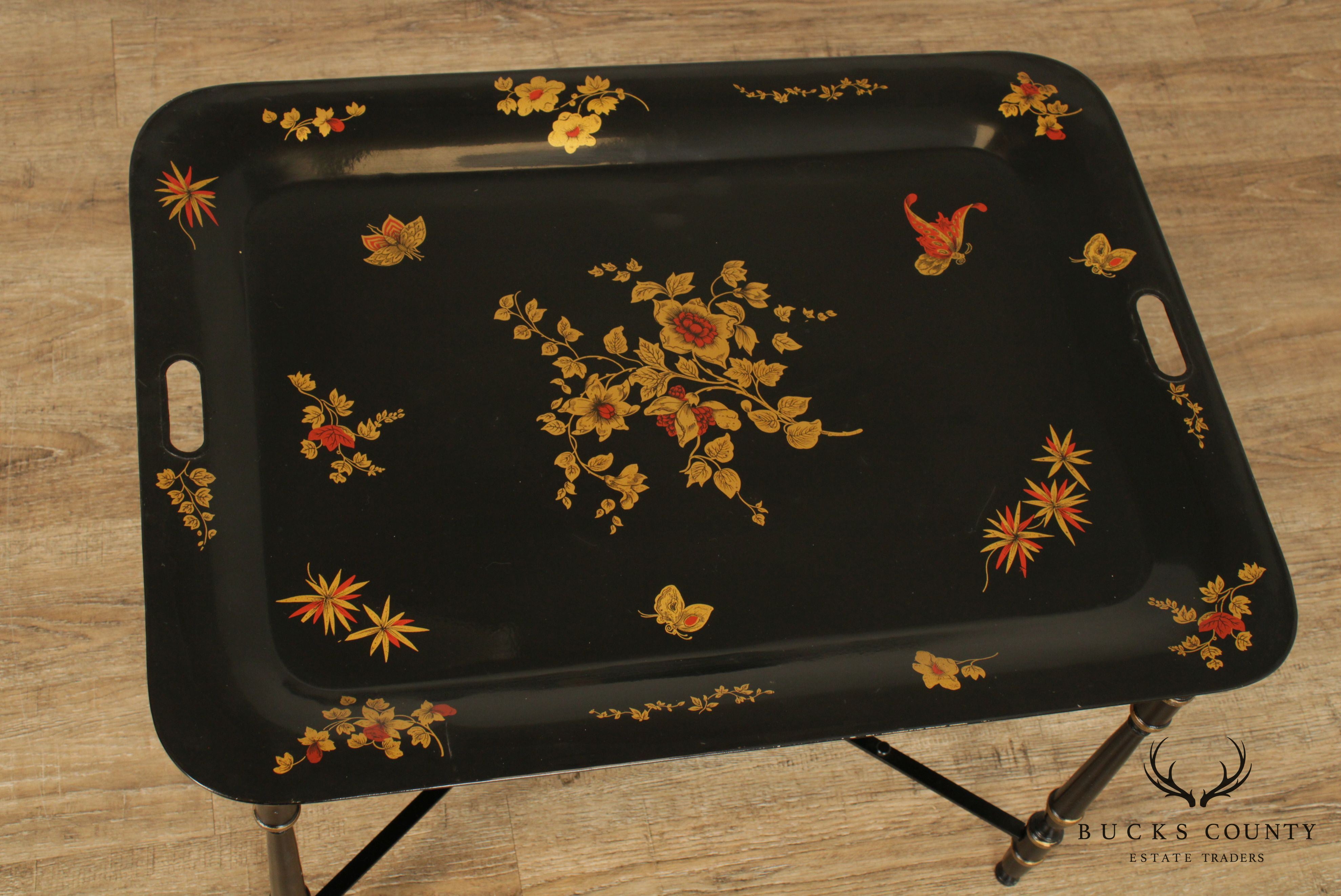 Vintage Chinoiserie Painted Tole Tray Table