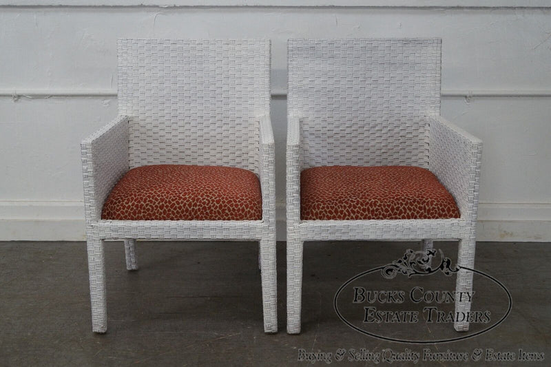 Quality Pair of White Woven Leather Arm Chairs