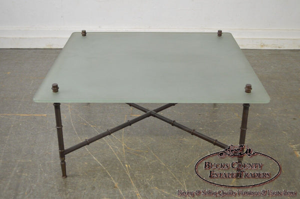 Faux Bamboo Brass Base Frosted Glass Top Coffee Table