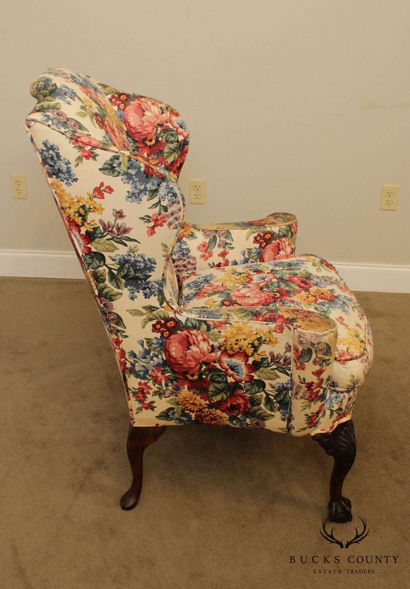 Chippendale Style Vintage Custom Mahogany Ball & Claw Wing Chair Frame