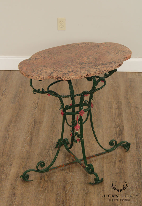 Vintage Wrought Iron Granite Top Garden Table