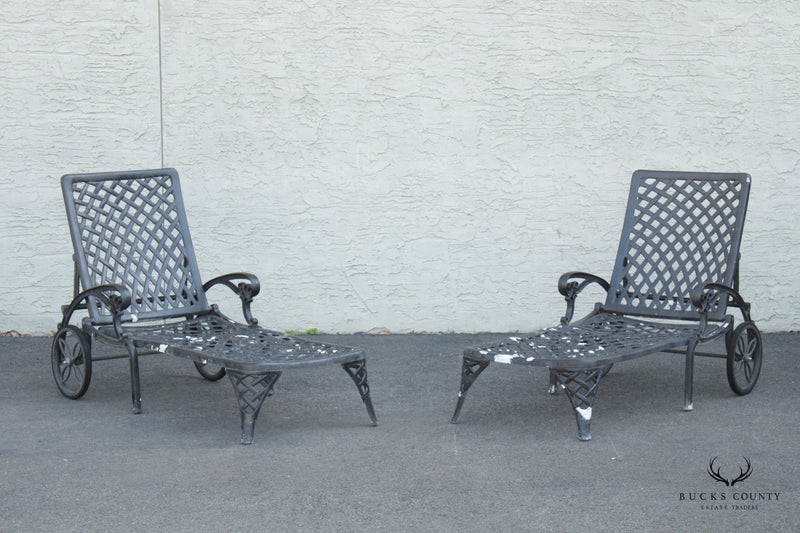 Cast Aluminum Outdoor Patio Pair of Chaise Lounges