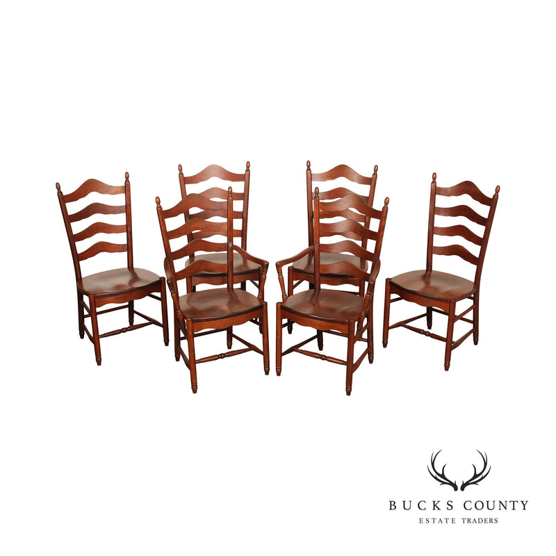 Heritage Russett Farmhouse Style Set of Six Solid Cherry Ladderback Dining Chairs