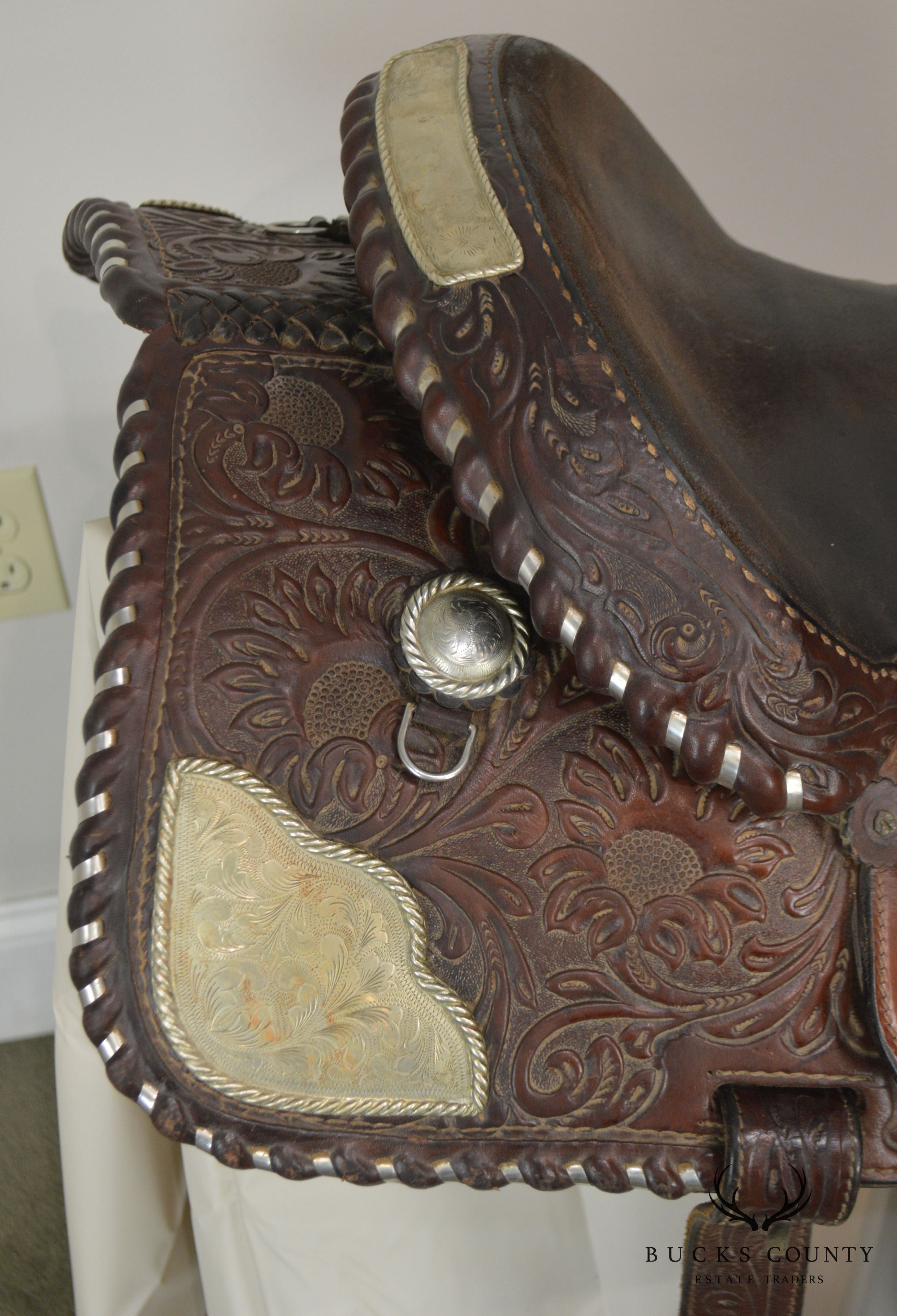 Billy Royal Vintage 15" Tooled Leather Show Saddle with Silver Braiding and Trim