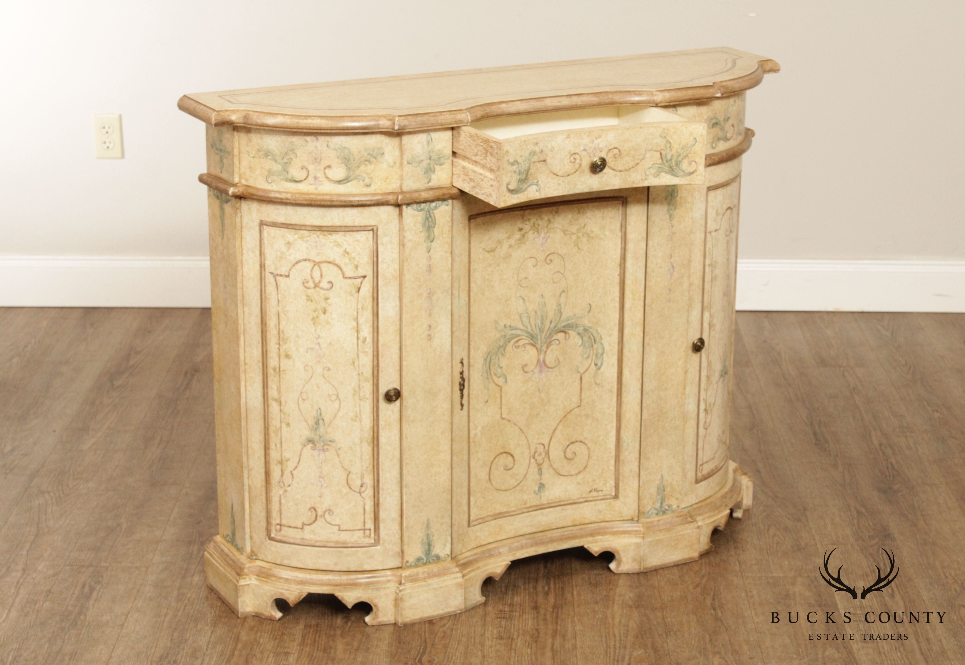 Italian Venetian Hand Painted Serpentine Front Console