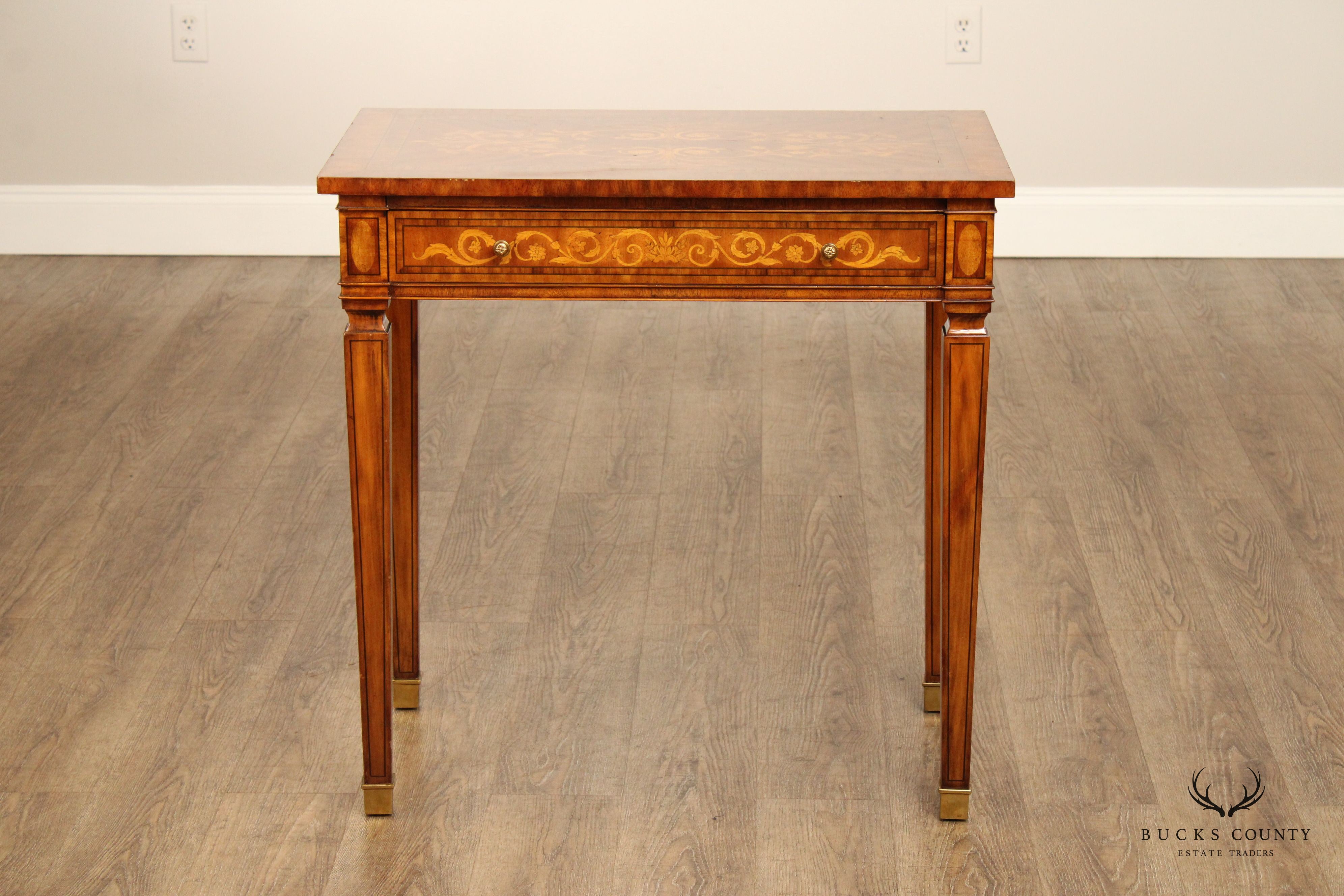 Maitland Smith Italian Neoclassical Style Marquetry Inlaid Mahogany Console or Side Table