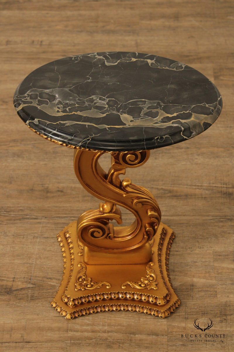 Rococo Style Marble Top Gilded Pedestal Occasional Table