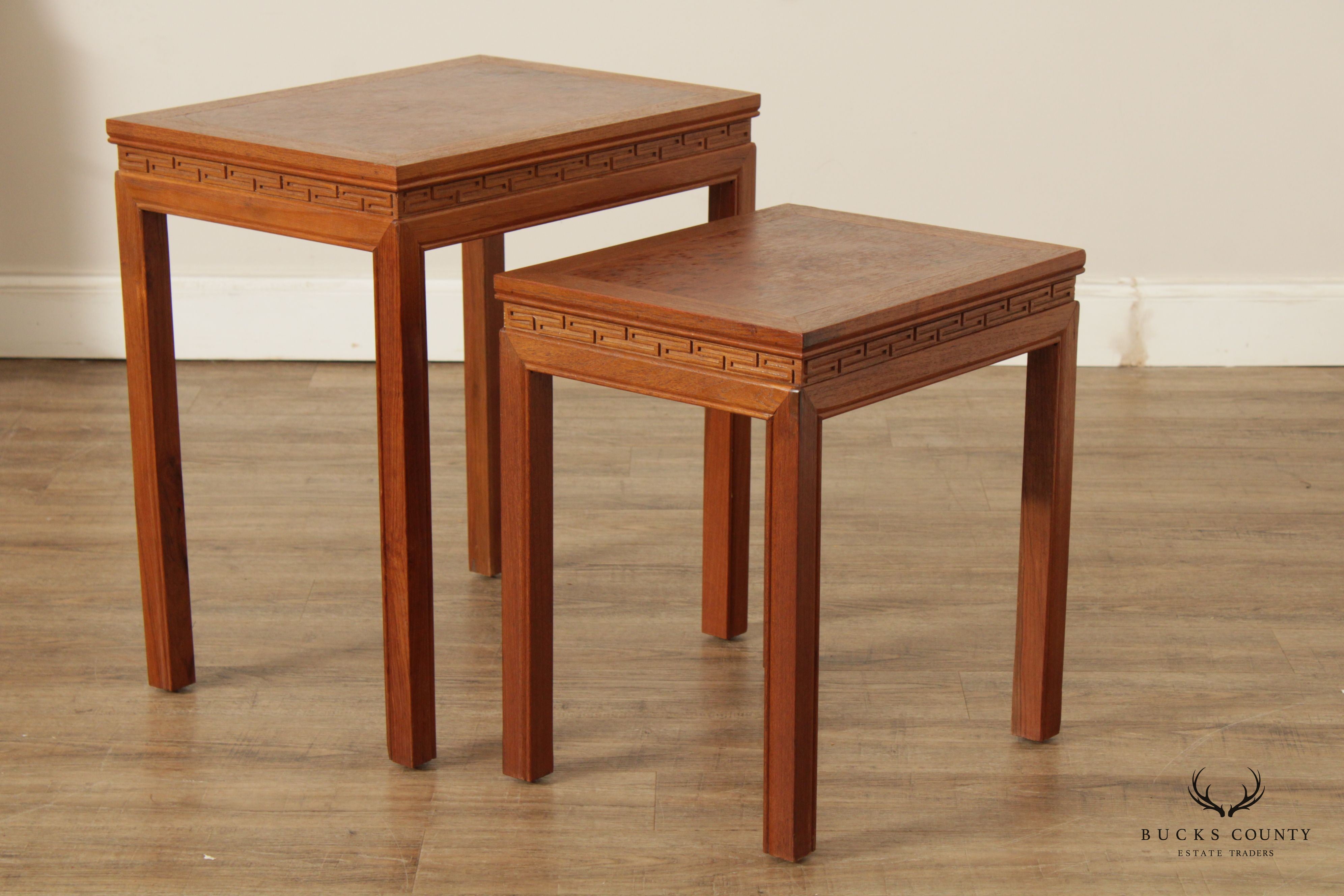 Mid Century Asian Burlwood Top Nesting Tables