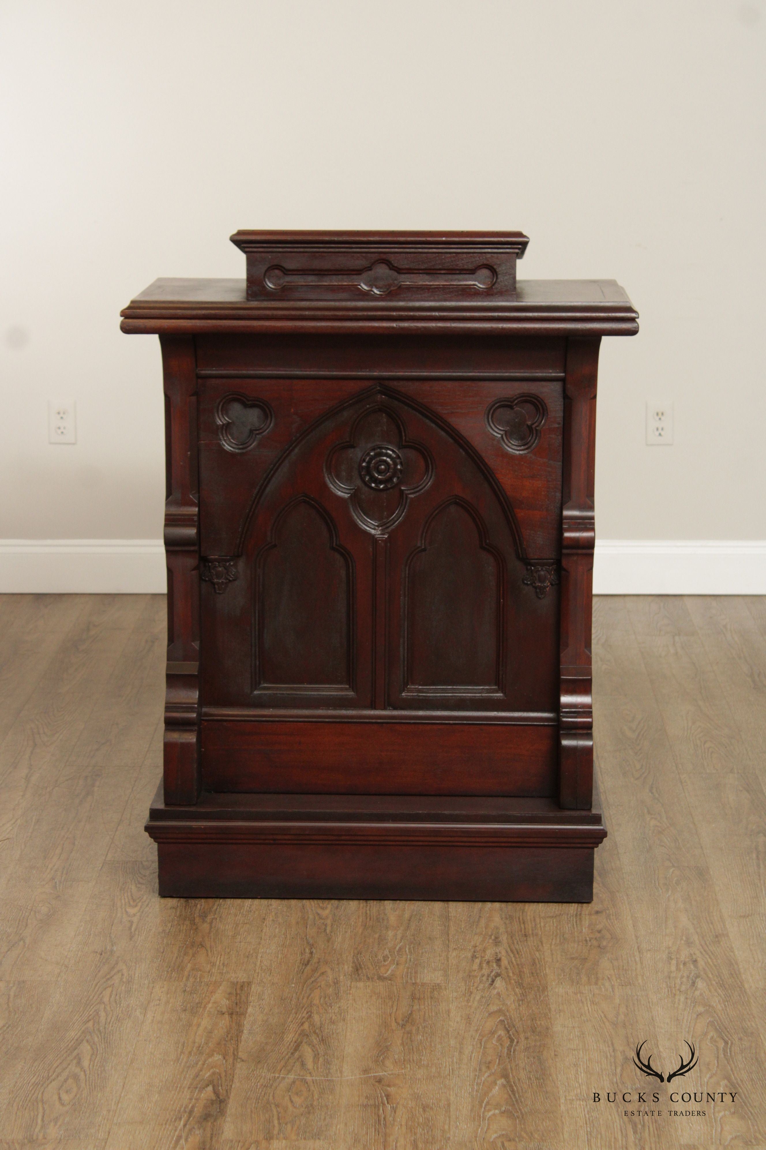 Gothic Revival Carved Walnut Podium