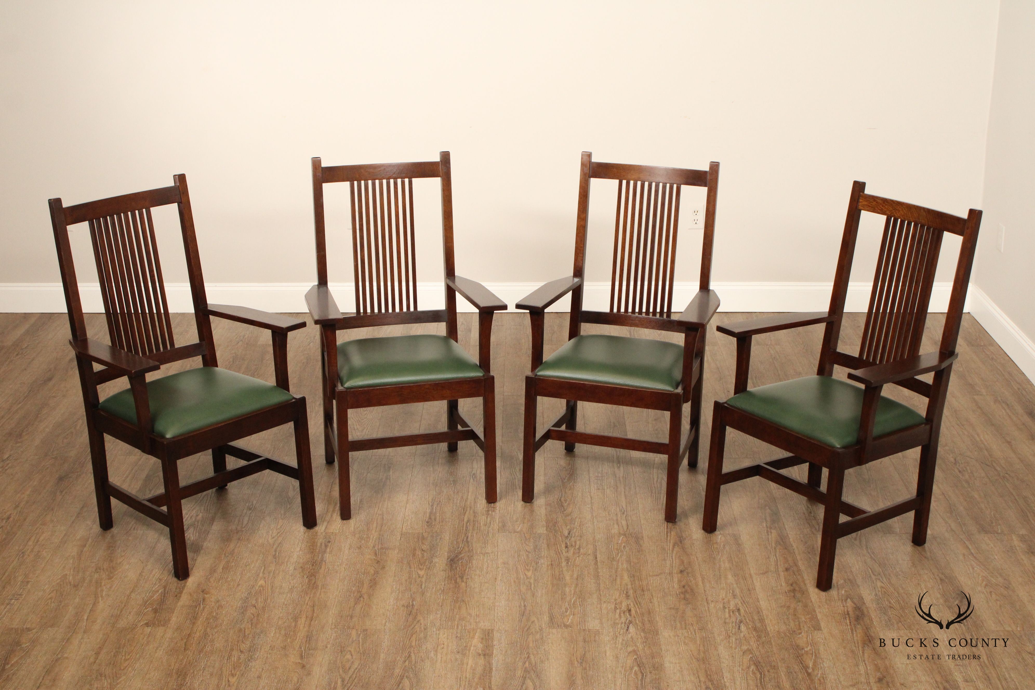 Stickley Mission Collection Set of Four Oak Spindle Dining Chairs