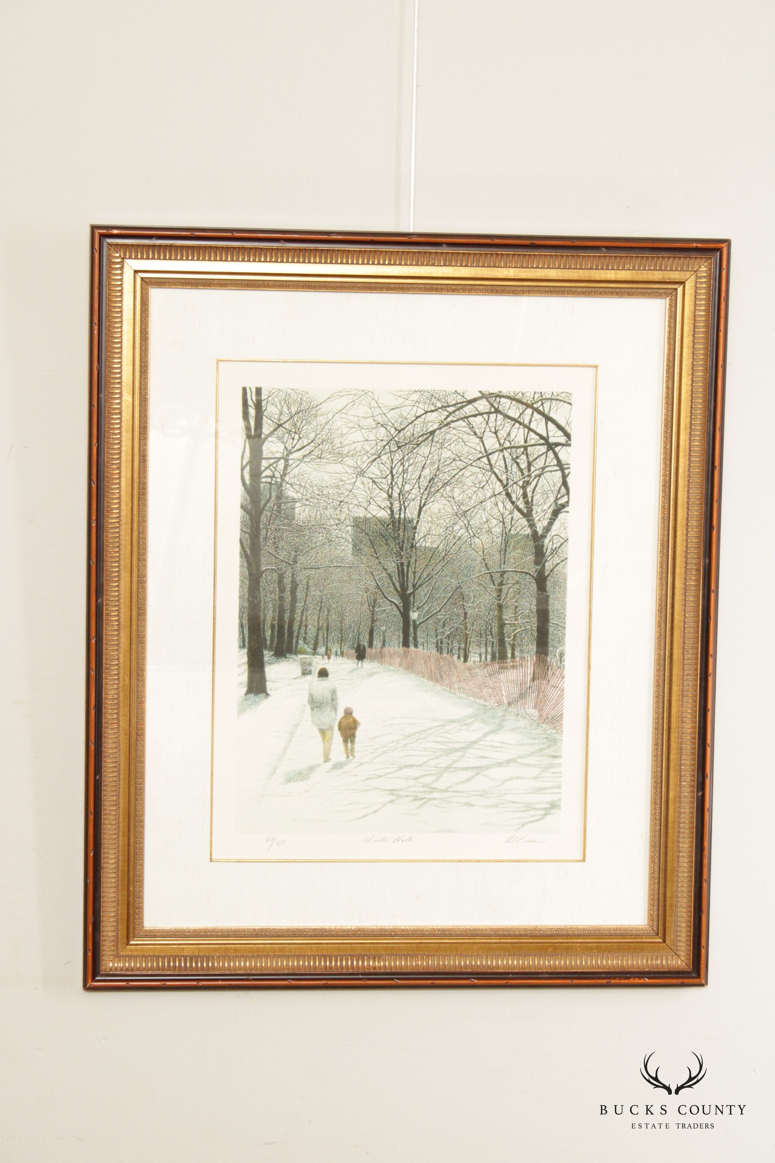 Harold Altman 'Winter Walk' Limited Edition Lithograph, Custom Framed