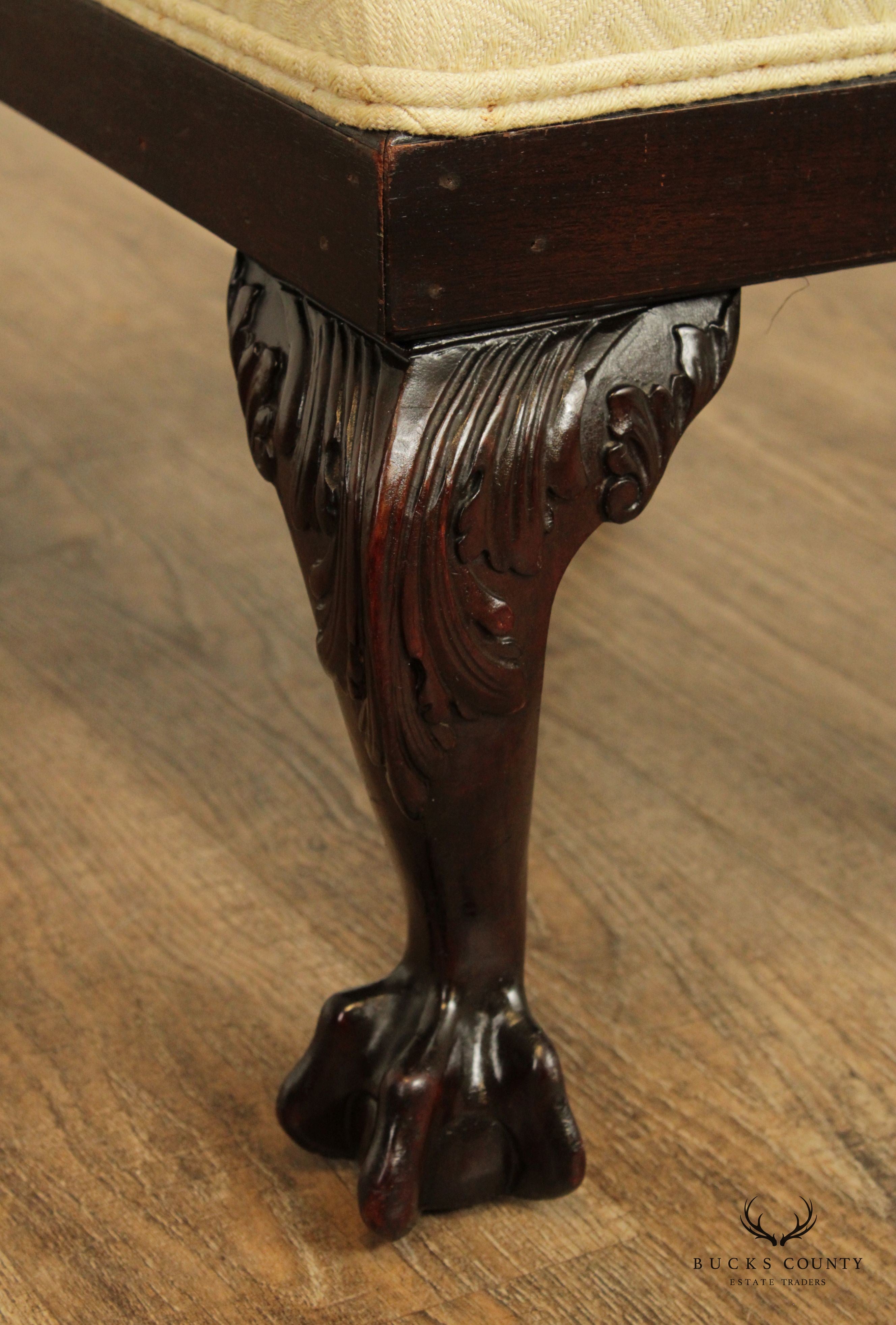 Georgian Style Vintage Carved Mahogany Low Stool or Ottoman