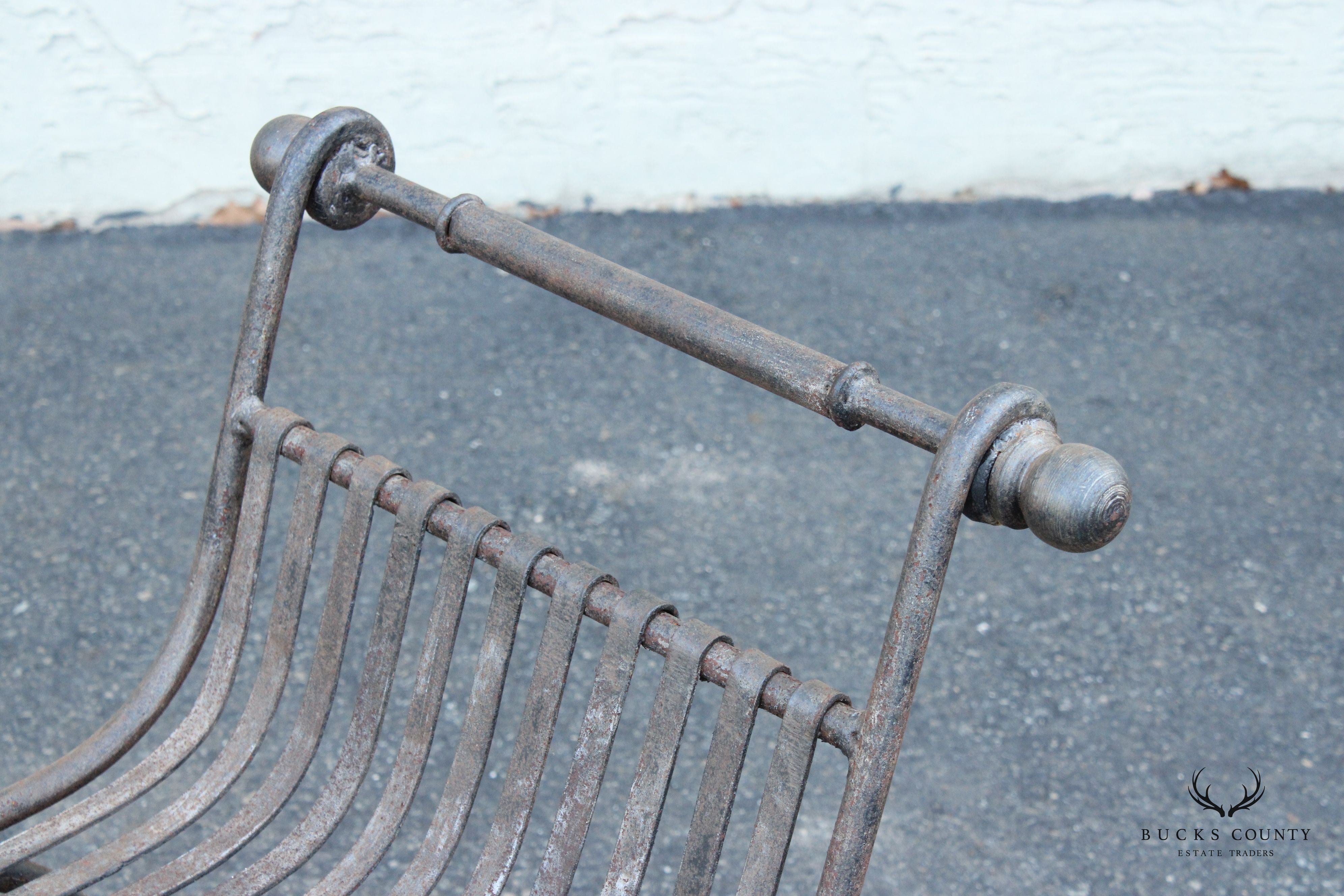 Vintage Wrought Iron Outdoor Patio Curule Bench