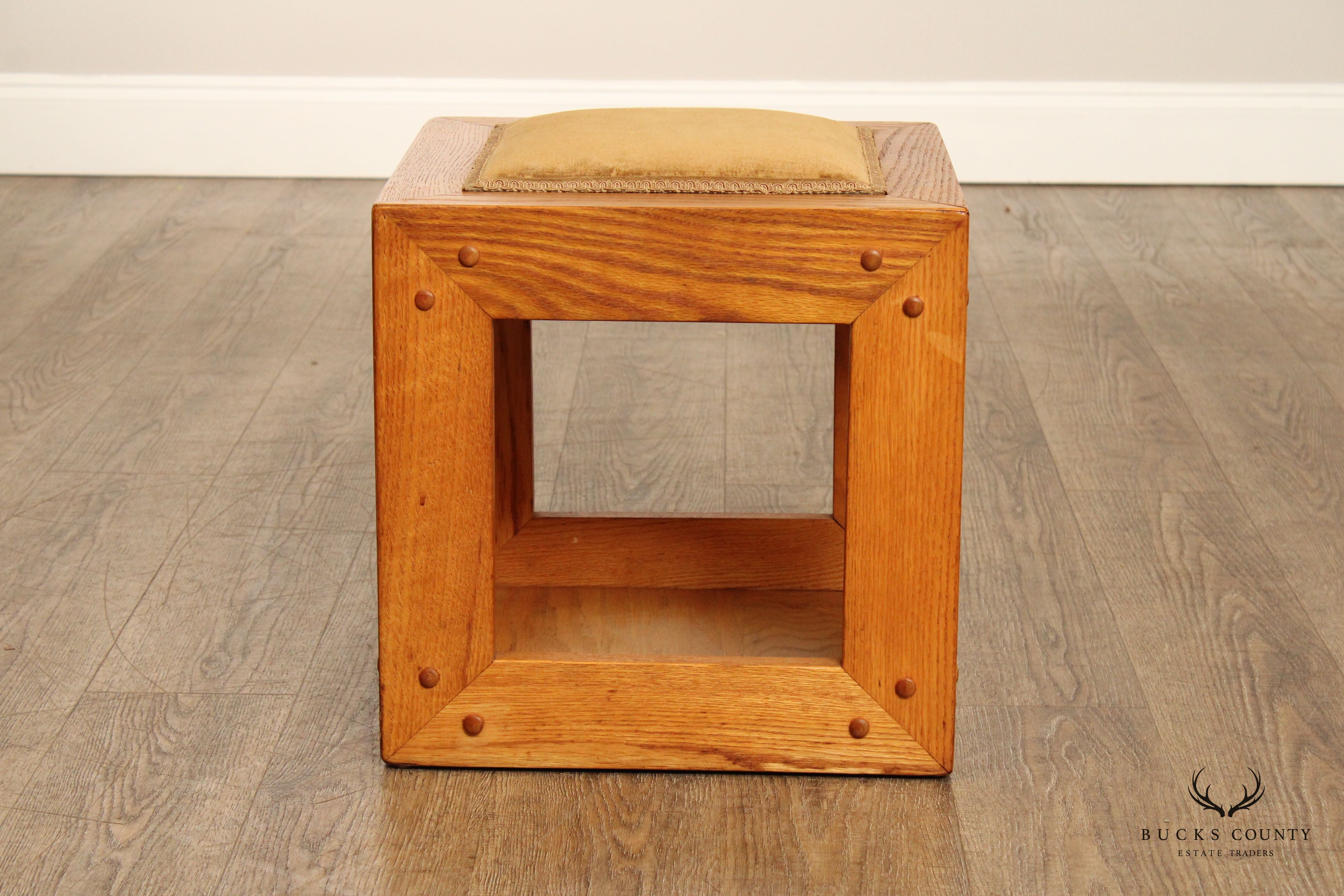 Mid Century Danish Modern Oak Cube Stool