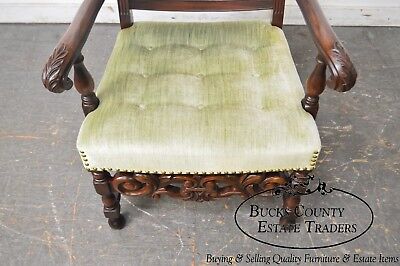 1920s Jacobean Style Solid Mahogany Carved Arm Chair (possibly Kittinger)