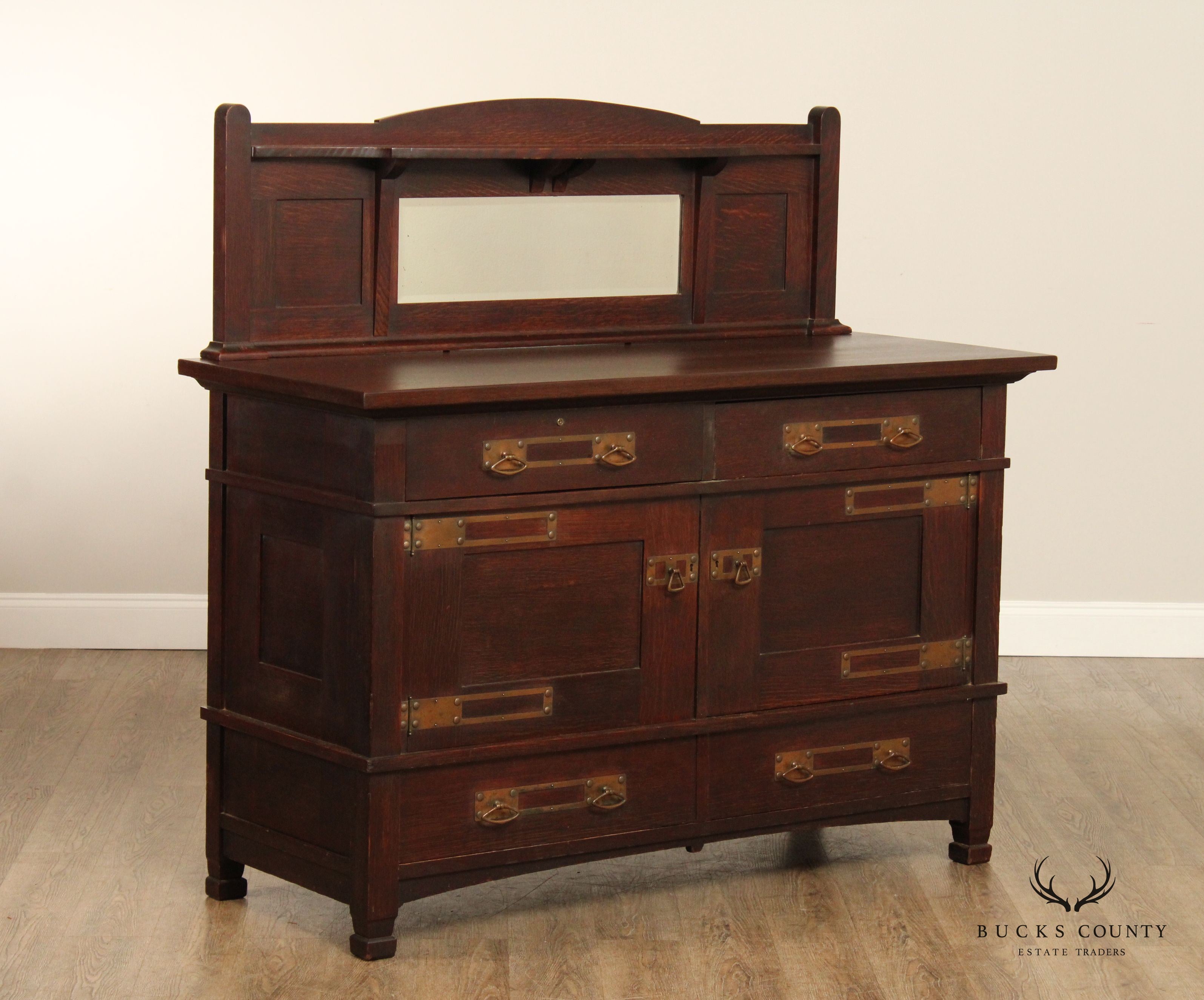 Antique American Arts And Crafts Period Oak Sideboard