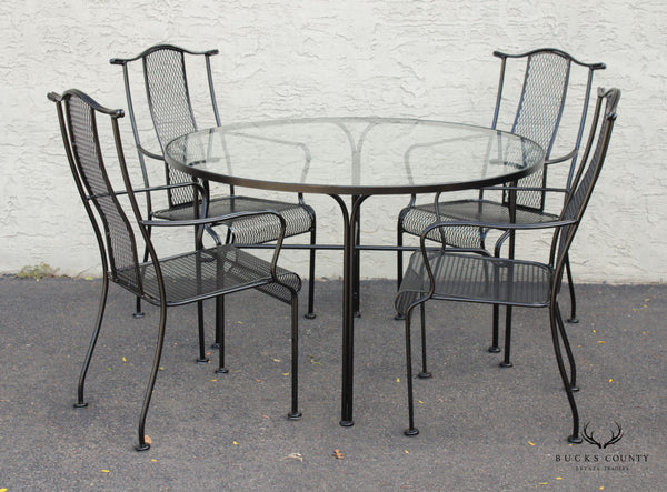 Vintage Asian Inspired Wrought Iron 5 Piece Patio Dining Set