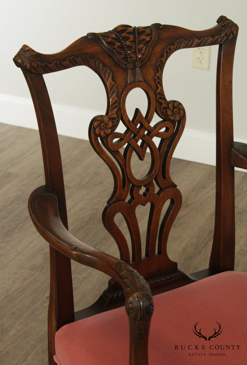 Chippendale Style Fine Quality Set 8 Vintage Carved Mahogany Dining Chairs