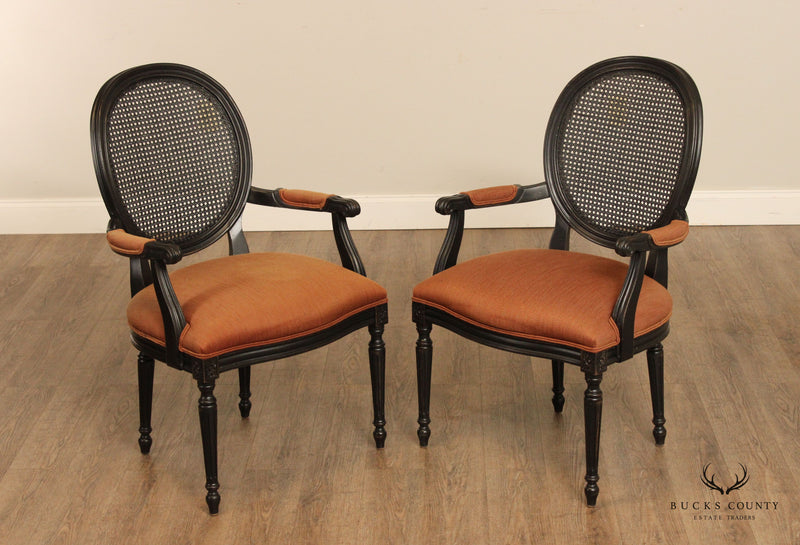 French louis xvi moire arm chairs