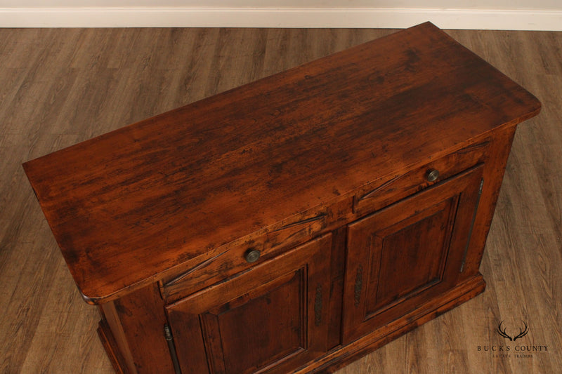 Rustic Italian Carved and Antiqued Walnut Sideboard Cabinet