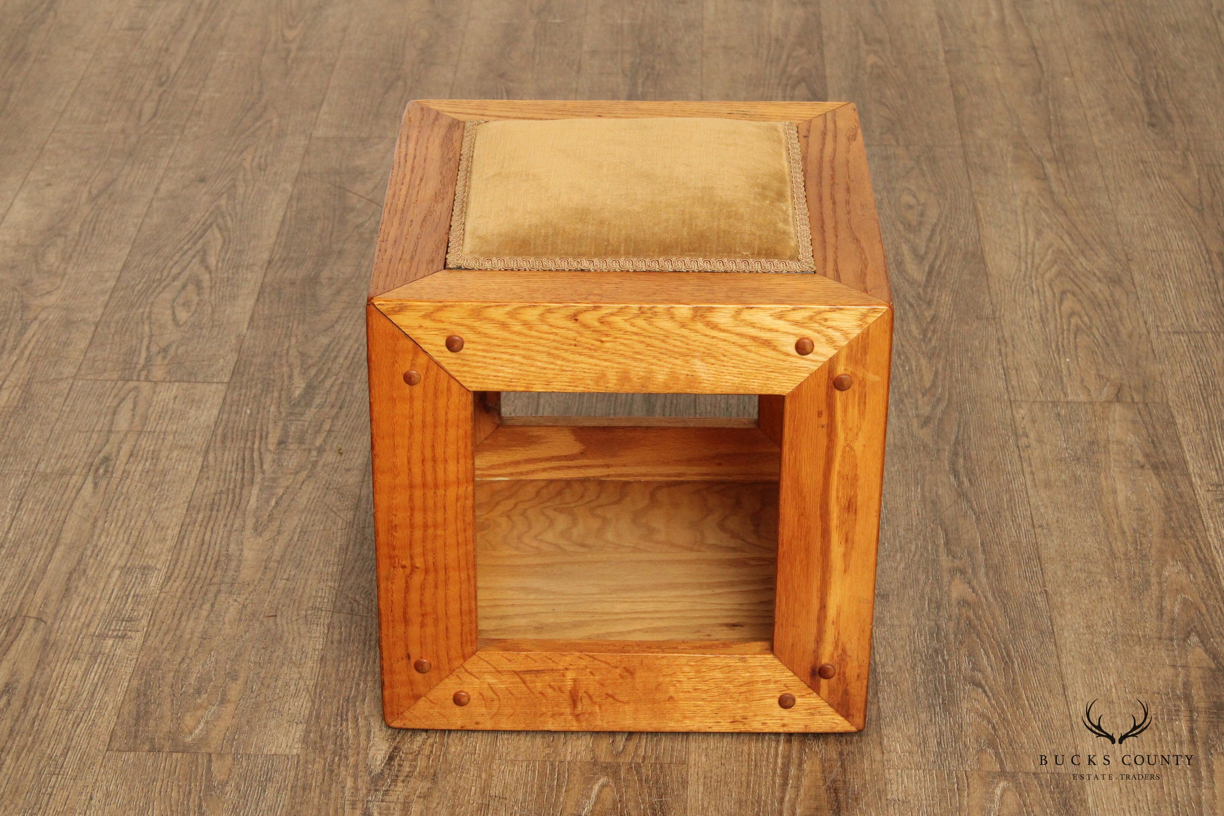 Mid Century Danish Modern Oak Cube Stool