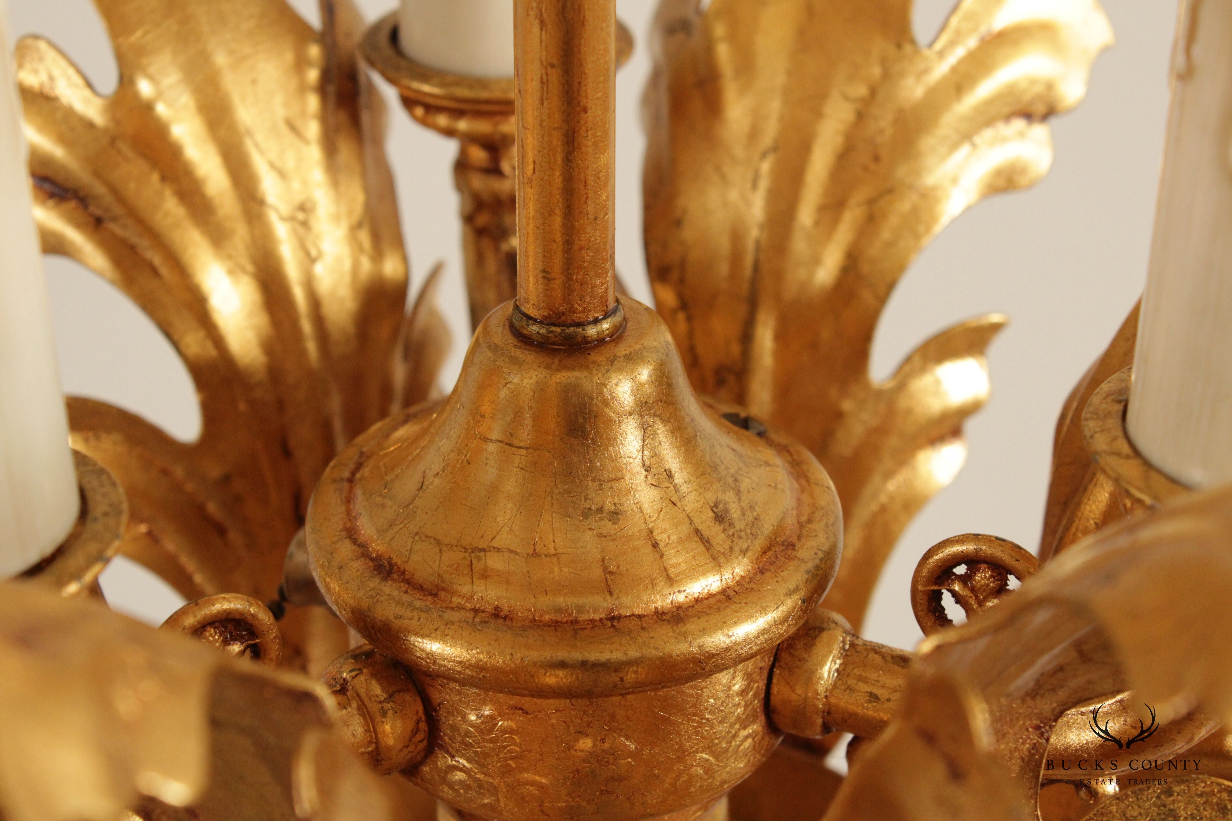 Italian Hollywood Regency Gilt Tole Lantern Chandelier