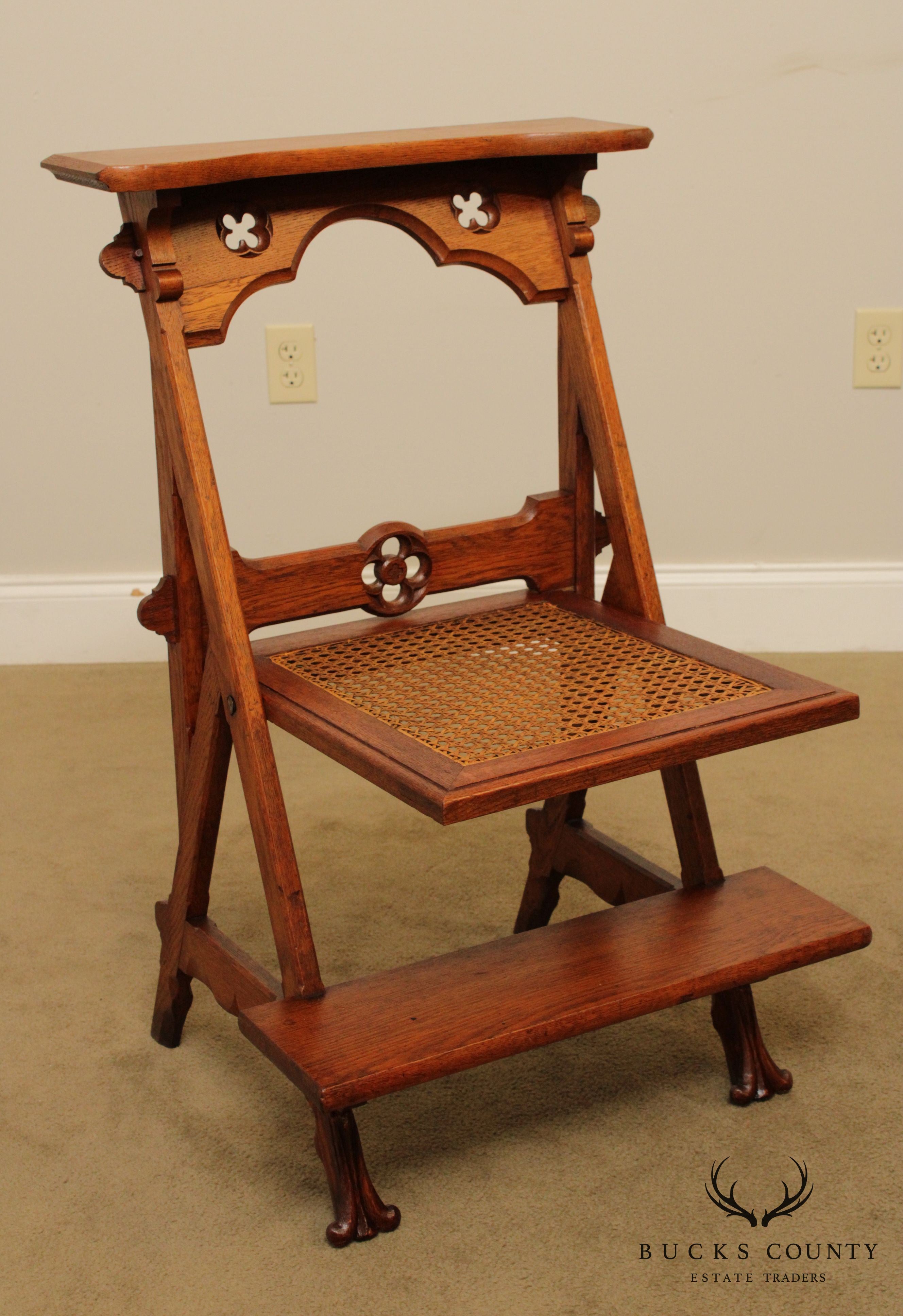 Antique 19th Century American Gothic Style Oak Kneeling Bench