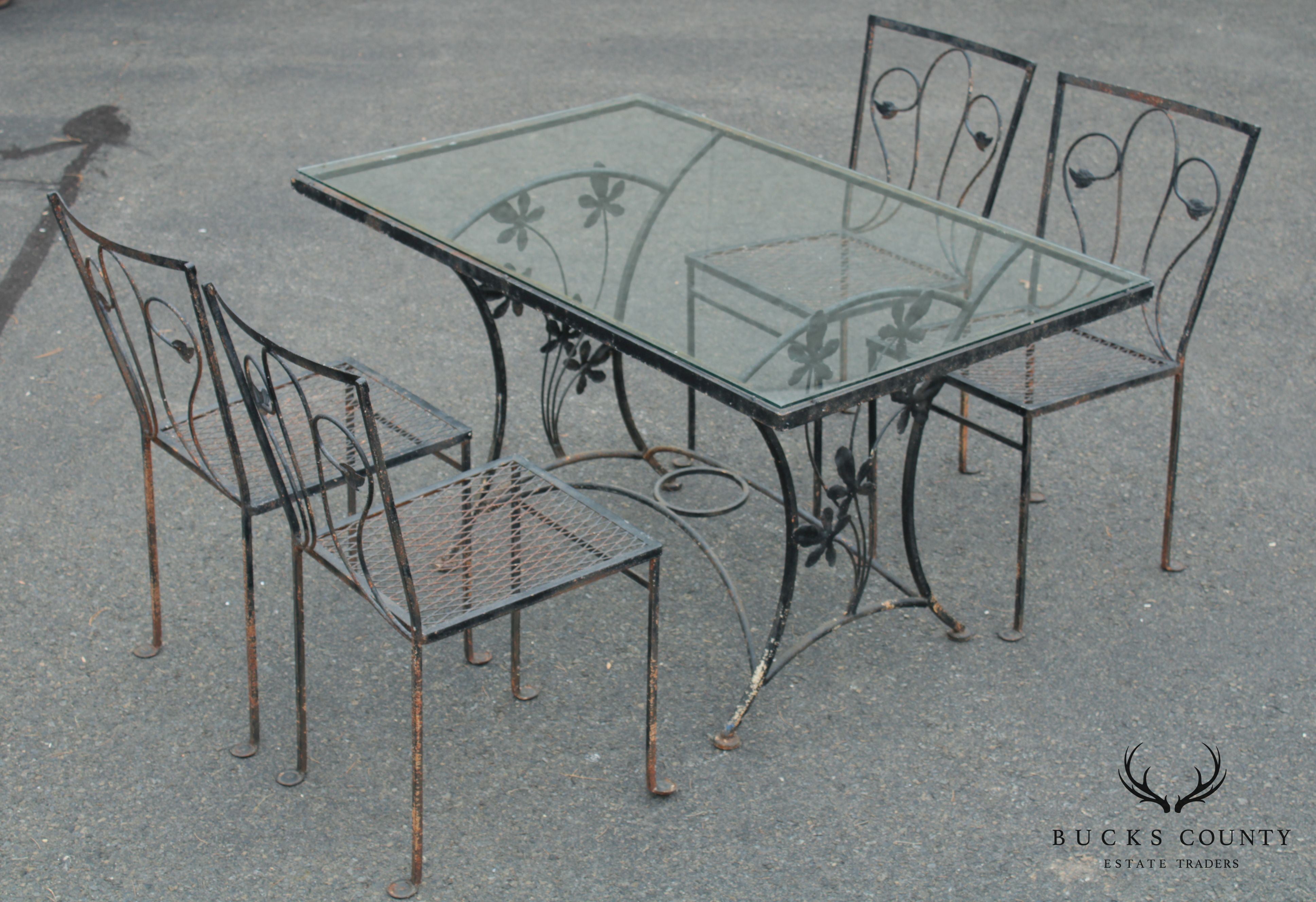 Salterini Vintage Wrought Iron Garden Table + 4 Chairs Dining Set