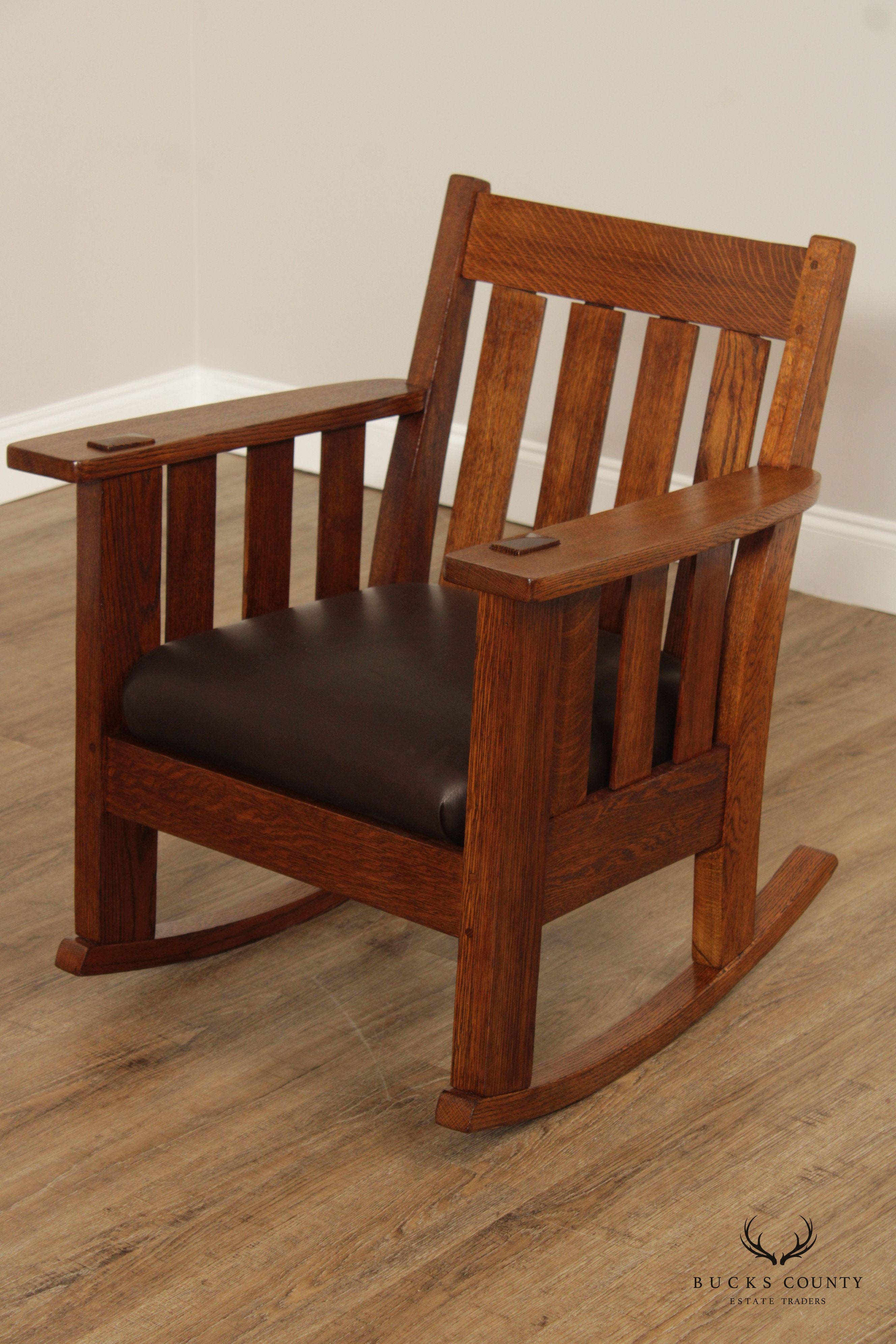 Harden Antique Mission Oak and Leather Rocking Chair