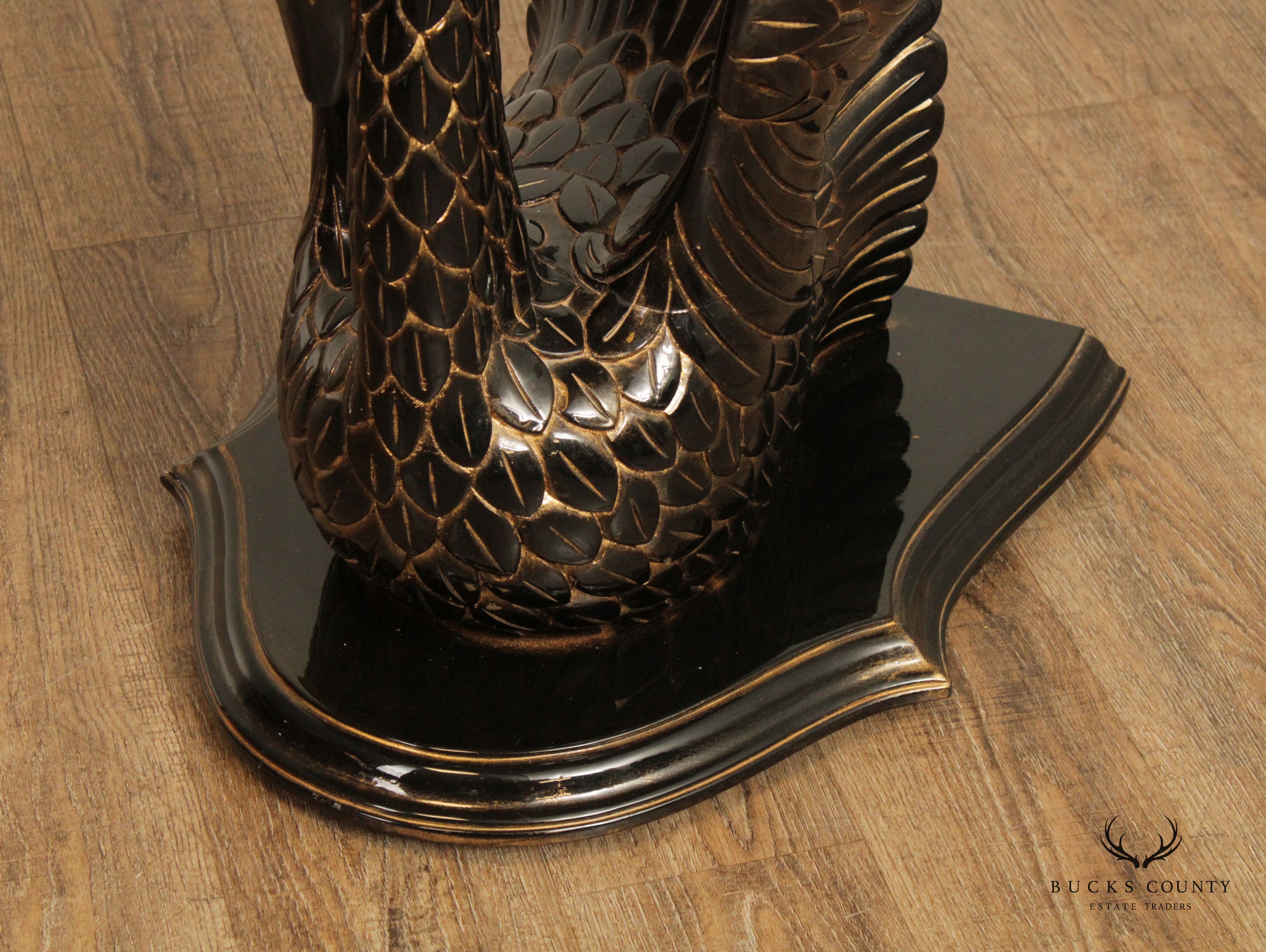 Italian Carved and Painted Wood Black Swan Glass Top Center Table