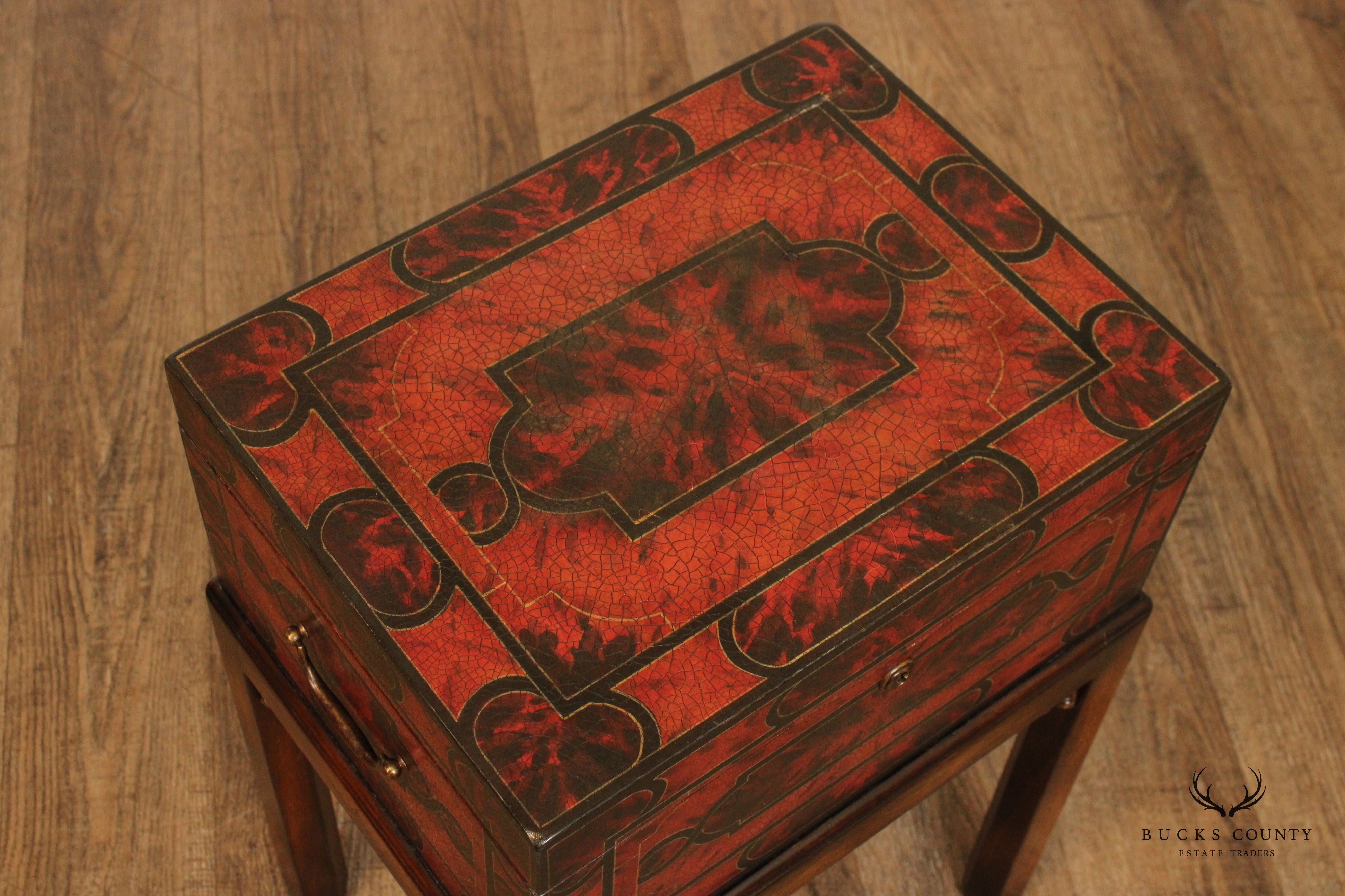 Maitland Smith Georgian Style Lacquered Chest on Stand