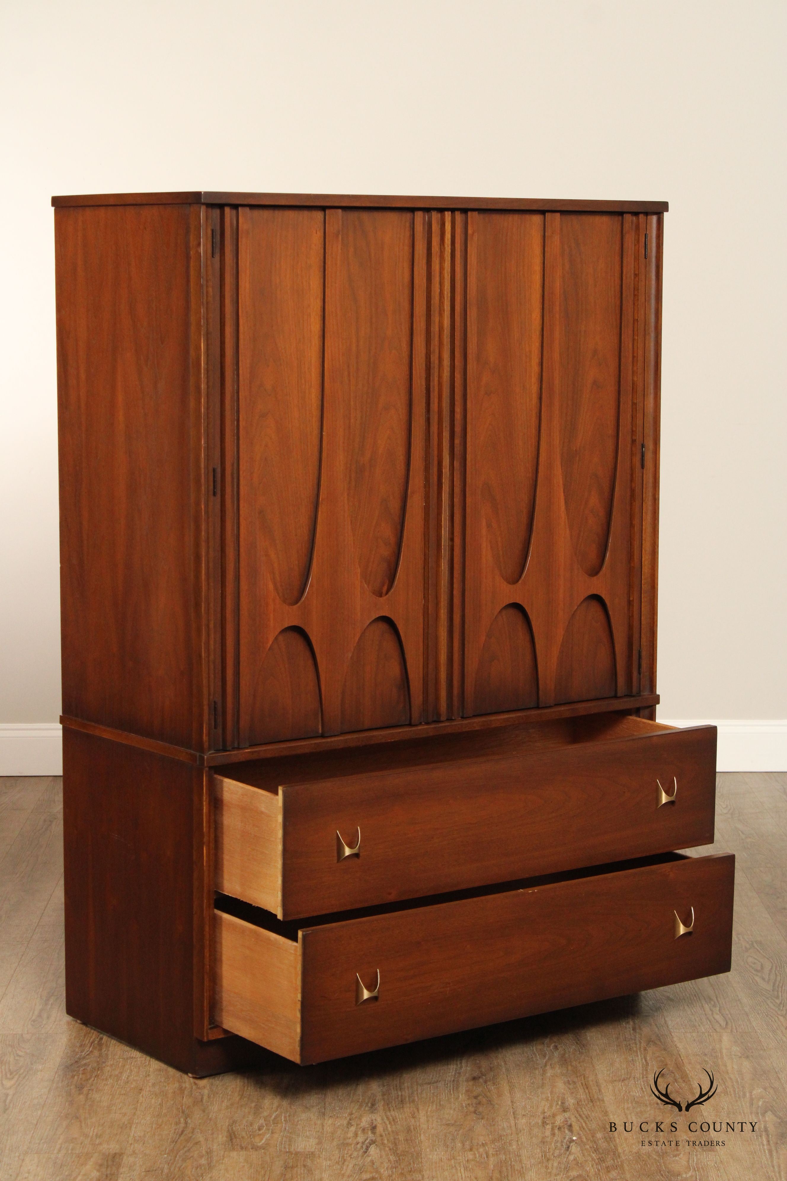 BROYHILL BRASILIA MID CENTURY MODERN WALNUT GENTLEMAN'S CHEST ARMOIRE