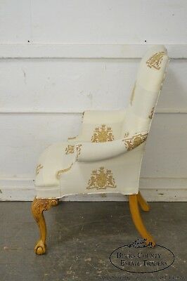 Thomasville Custom Lion Coat of Arms Upholstered Ball & Claw Wing Chair