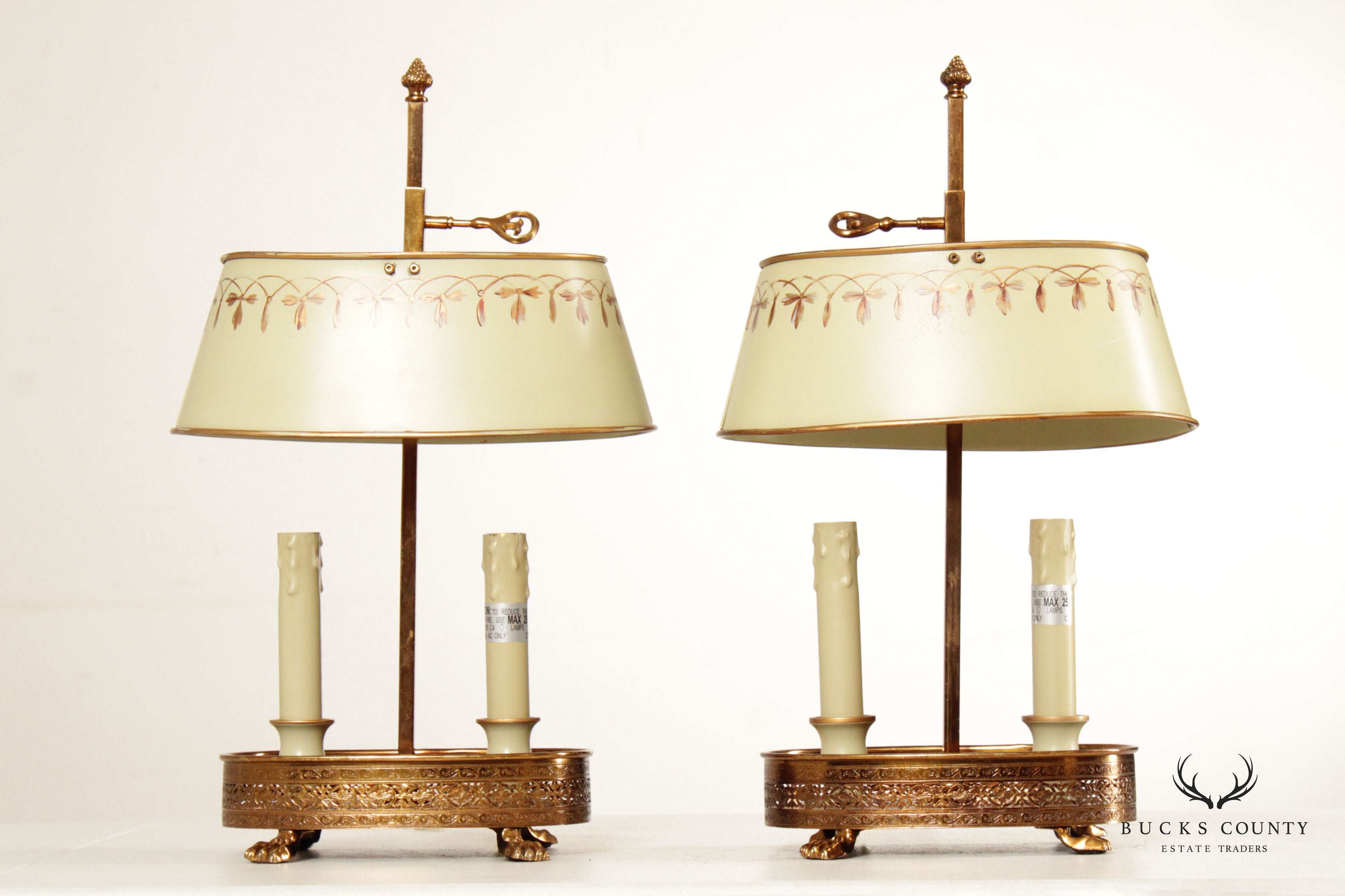 French Directoire Style Pair Bouillotte Table Lamps