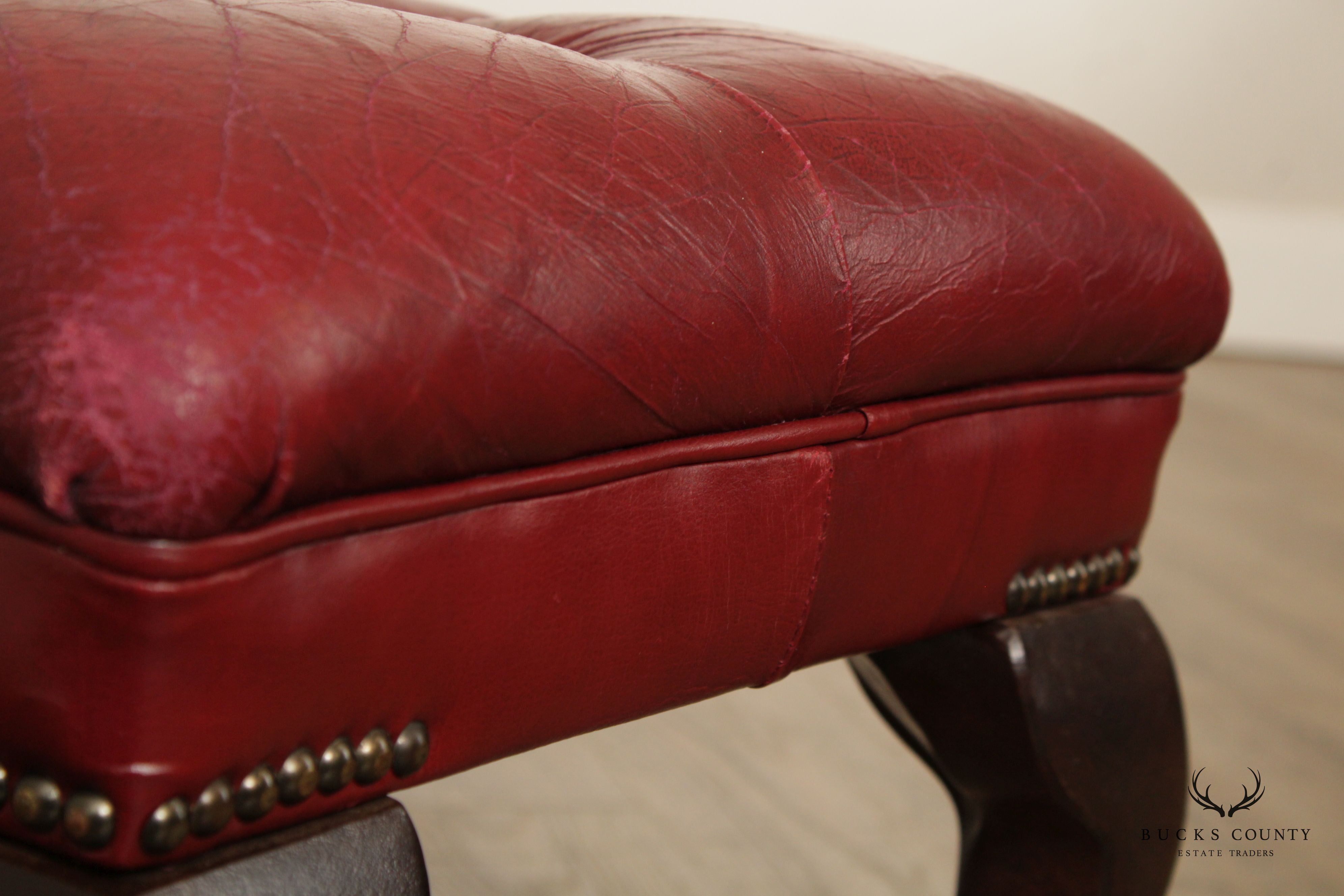 Georgian Style Tufted Red Leather Ottoman or Foot Stool