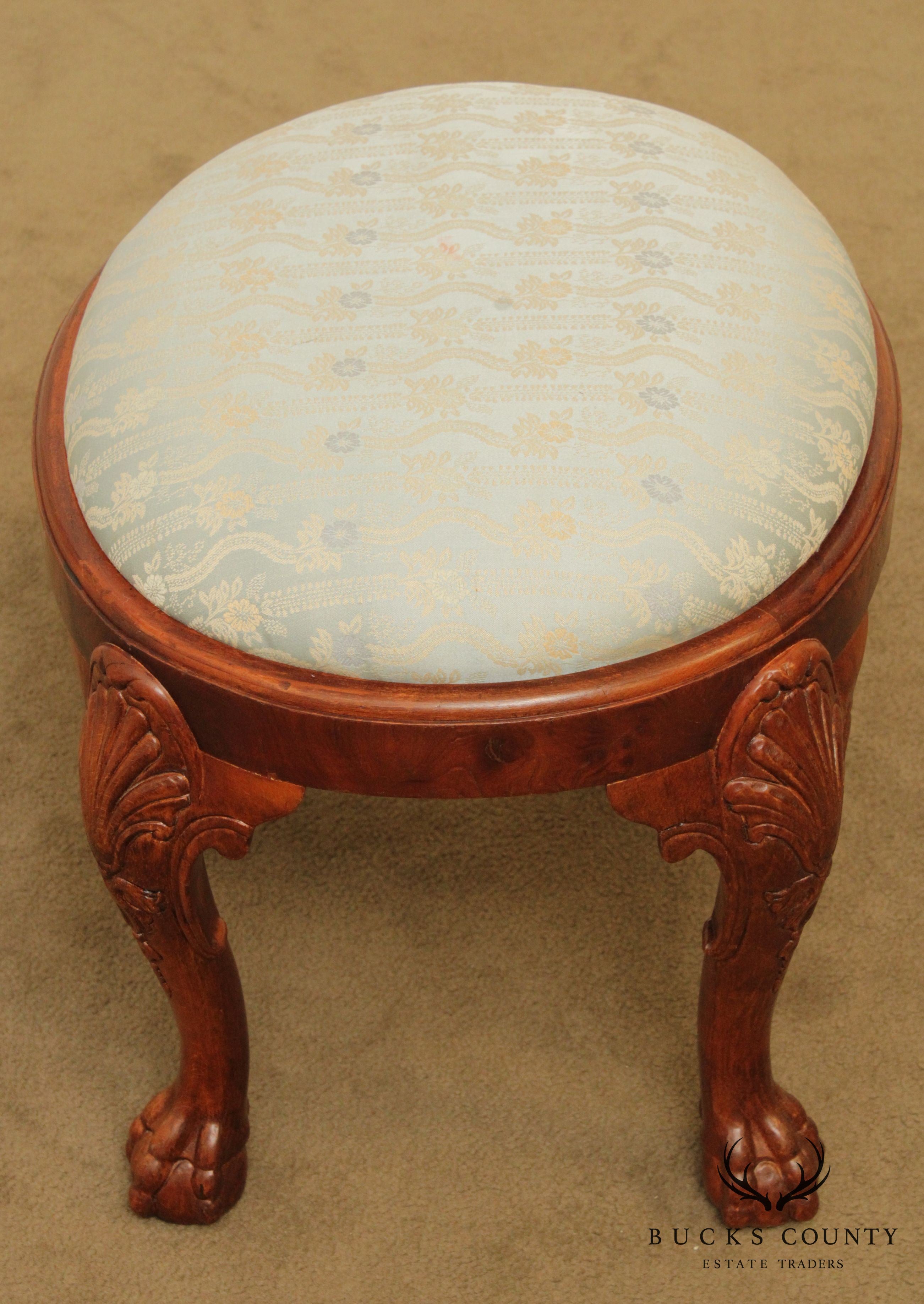 George III Style Mahogany Ball & Claw Foot Oval Stool