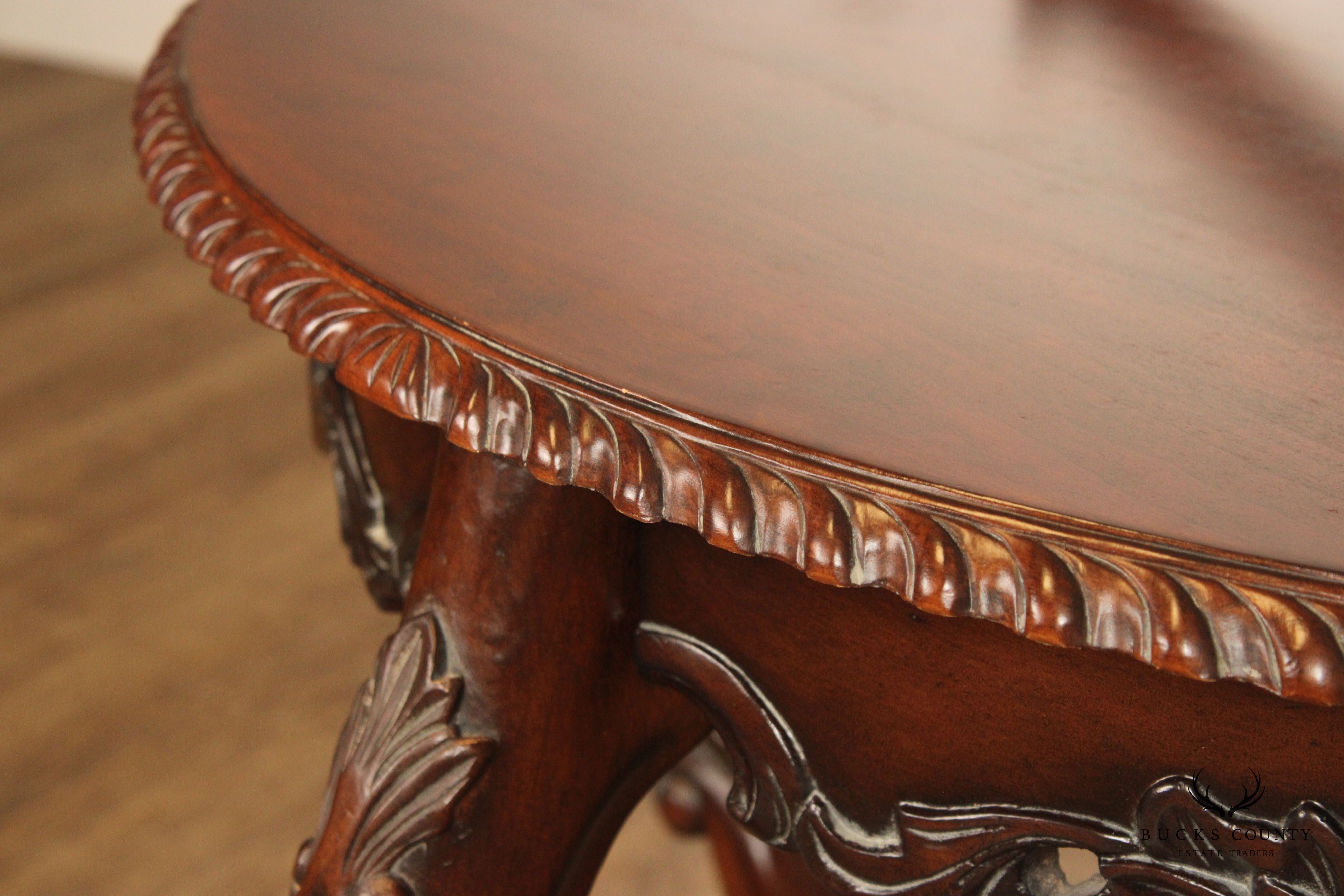 Italian Rococo Style Carved Mahogany Demilune Console Table