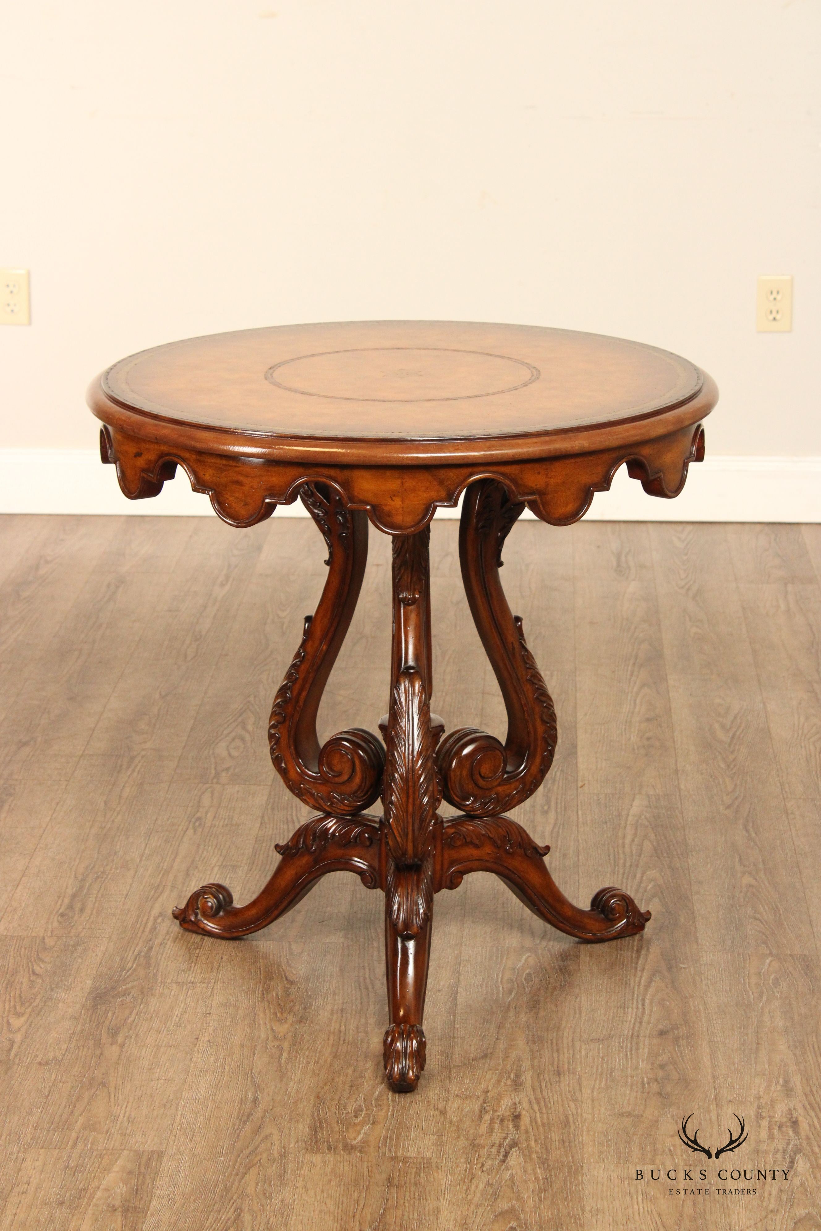 Maitland Smith Classical Round Leather Top Side Table