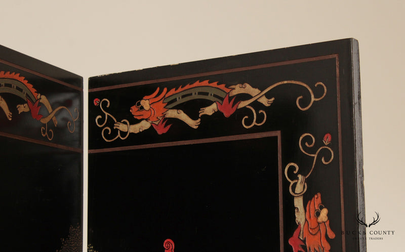 Vintage Asian Style Lacquered Panel Dressing Screen