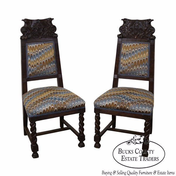 Antique 19th Century Carved Eagle Barley Twist Pair of Side Chairs (A)