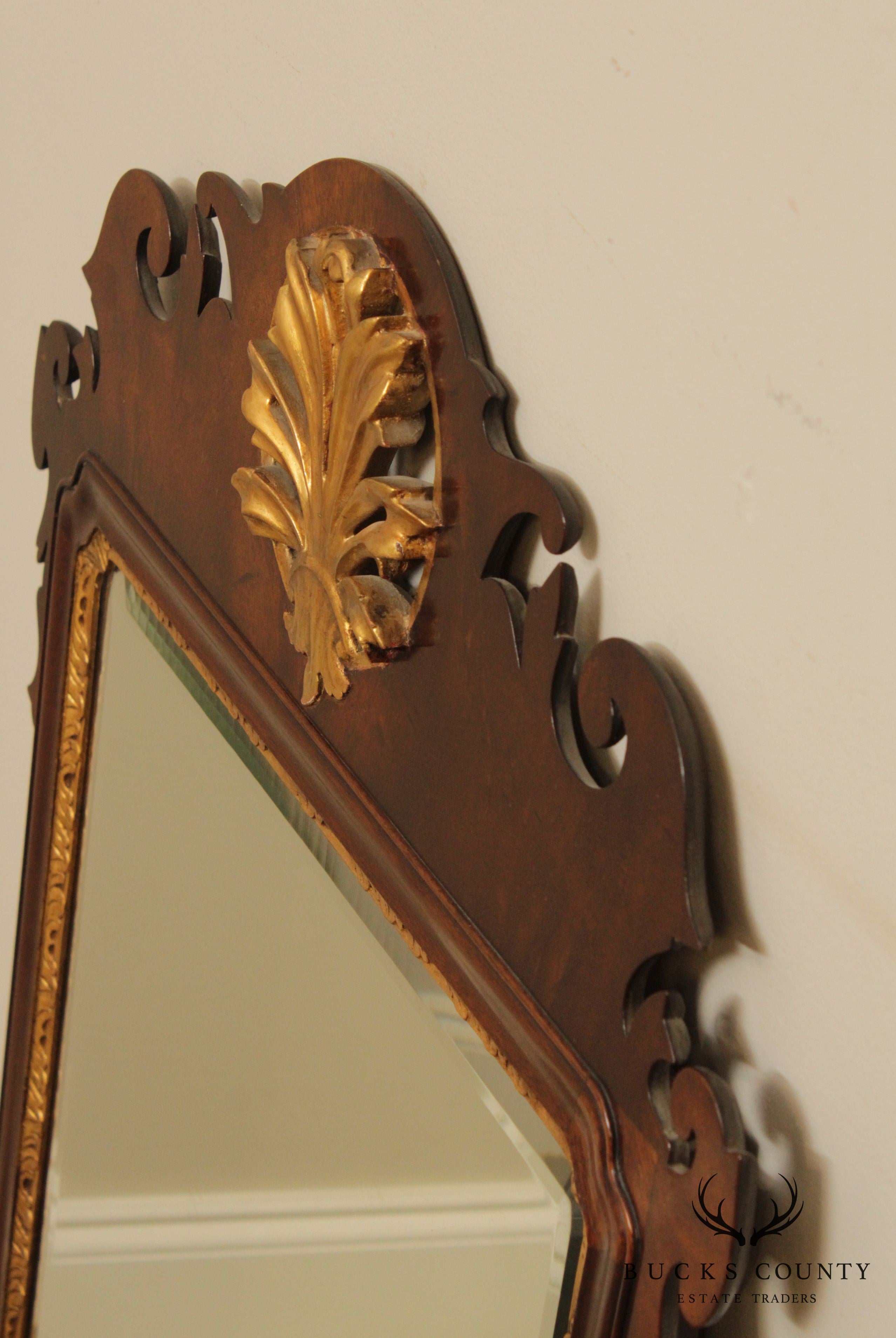 Chippendale Style Custom Quality Mahogany Partial Gilt Mirror