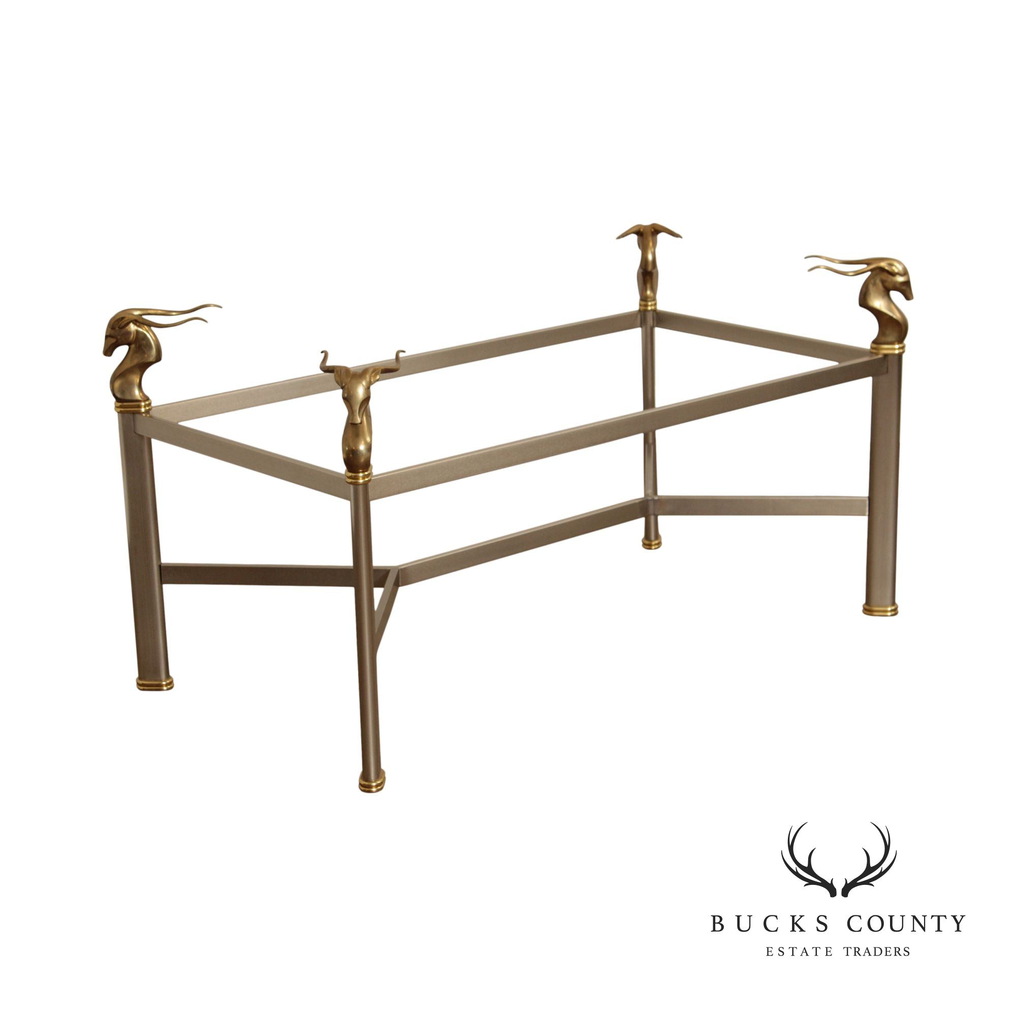 Neoclassical Style Vintage Brass and Steel Rams Head Dining Table