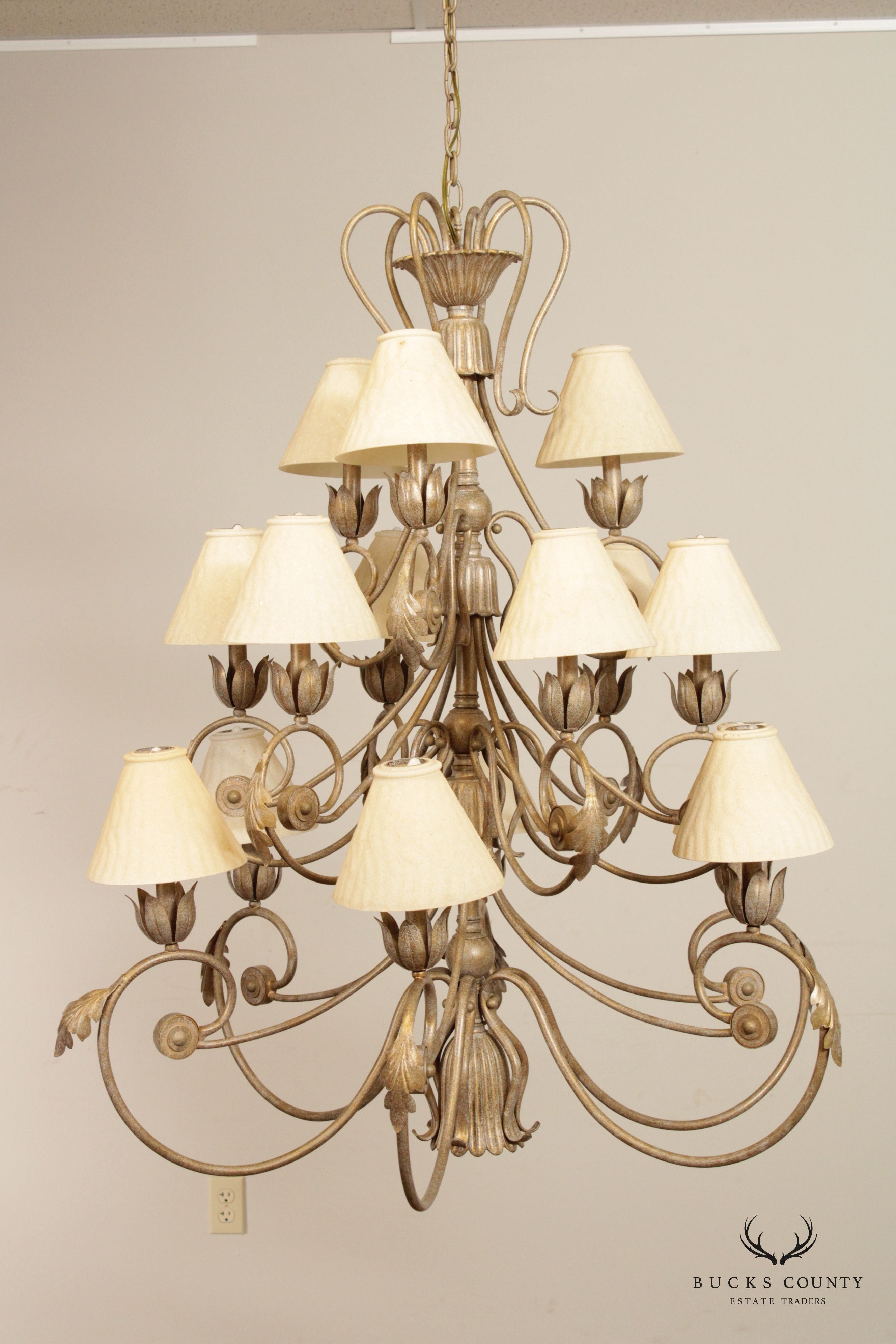 Wrought Iron Rosette 16-Light Chandelier