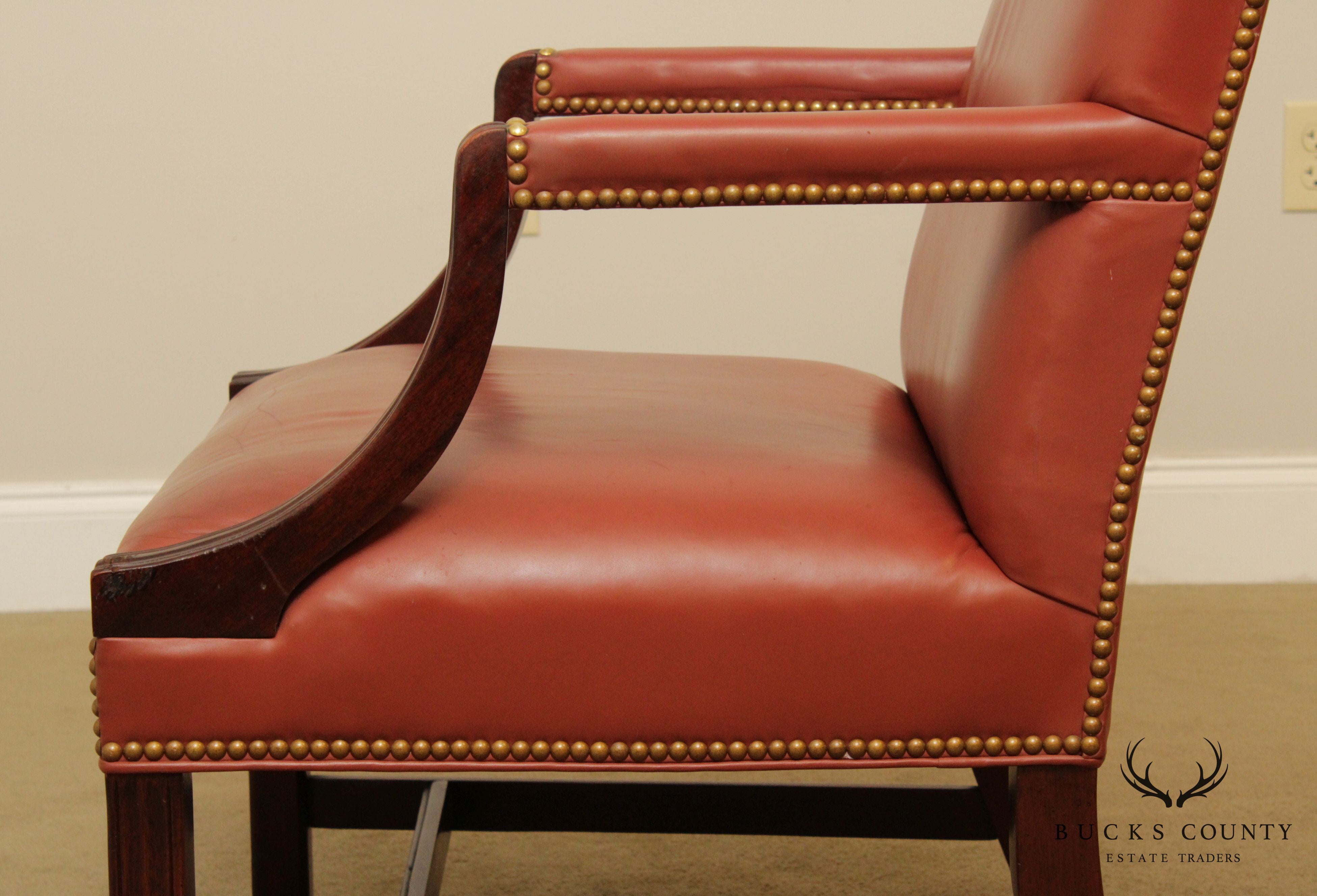 Traditional Leather & Mahogany Tufted Armchair