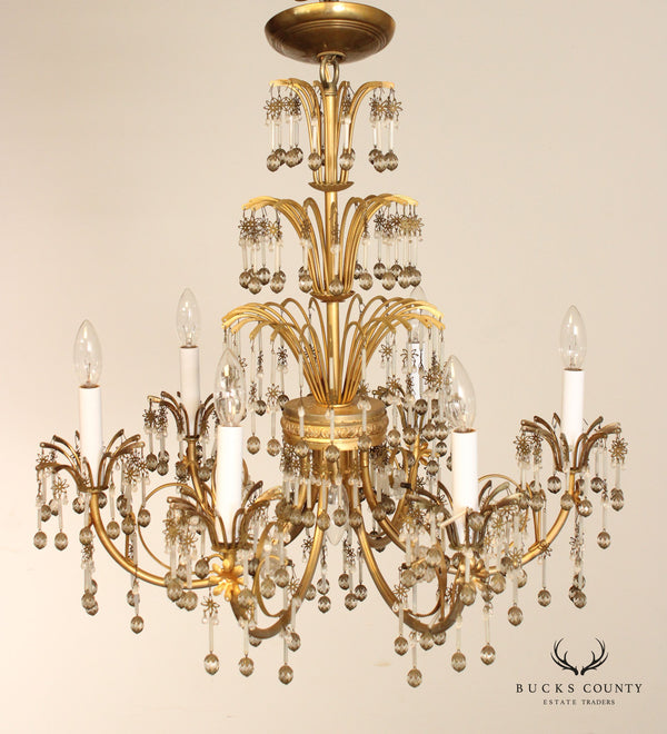 French Art Nouveau Style Seven Bulb Crystal Chandelier